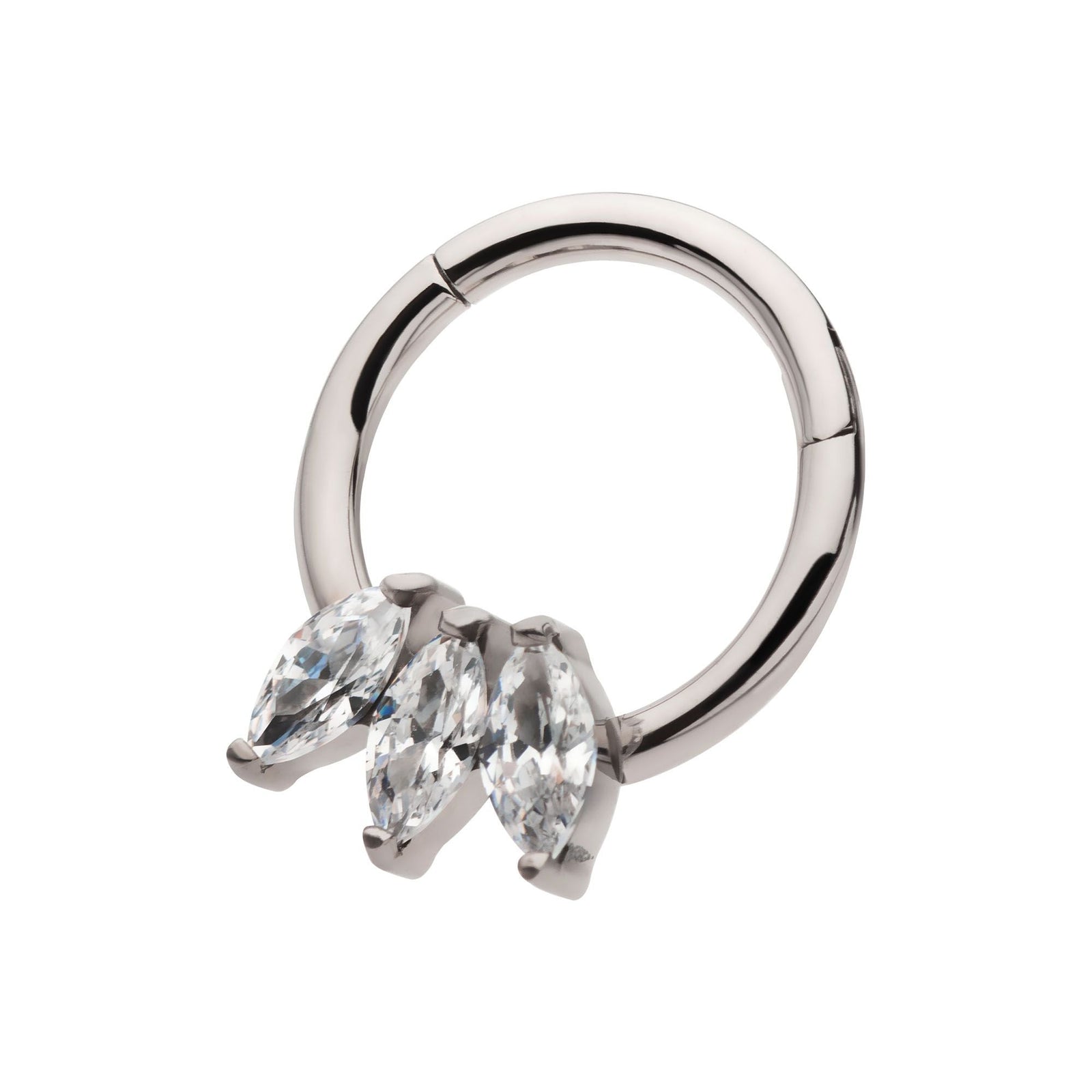 Titanium 3-Cluster Marquise CZ Front Facing Hinged Segment Clicker tisgrh8461c -Rebel Bod-RebelBod