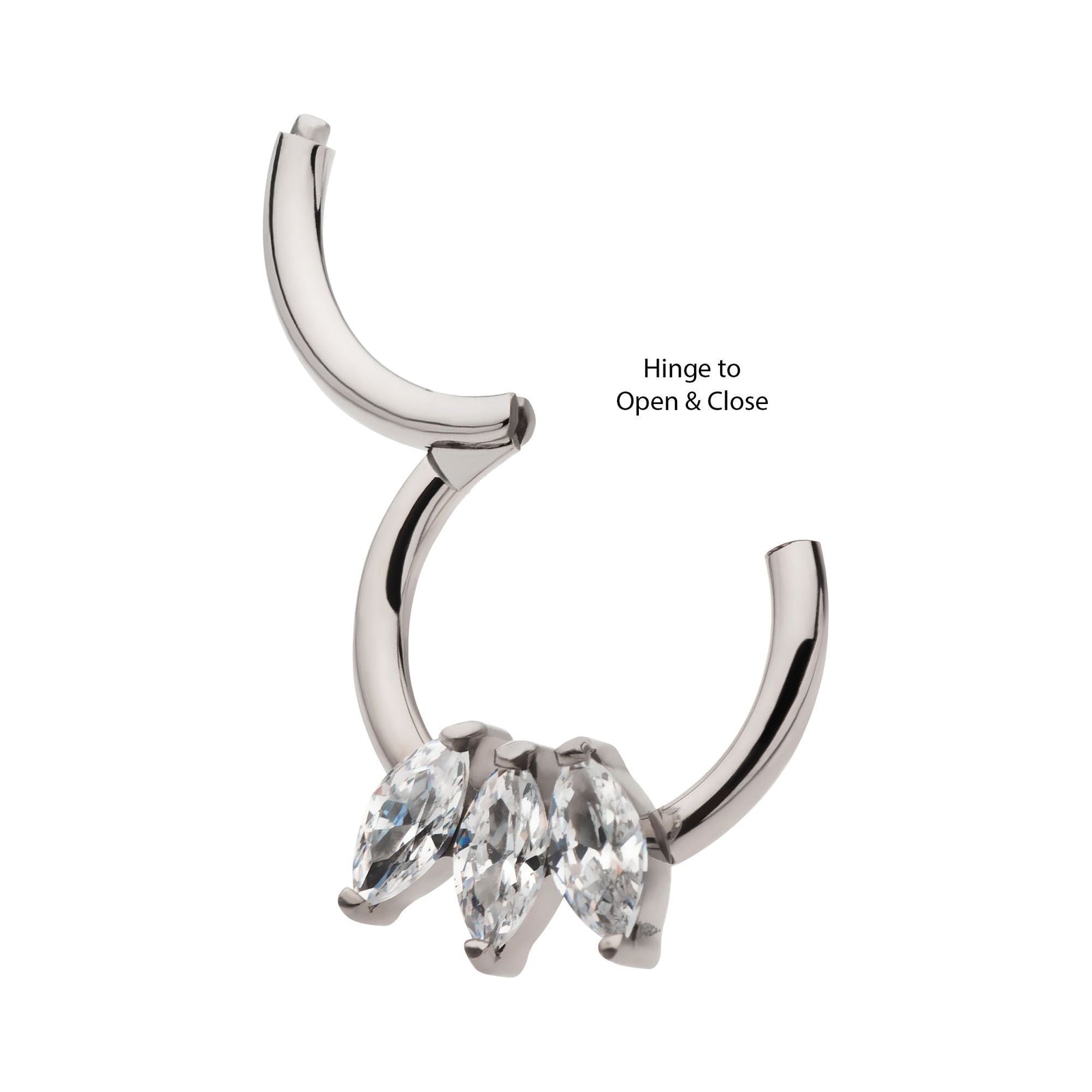 Titanium 3-Cluster Marquise CZ Front Facing Hinged Segment Clicker tisgrh8461c -Rebel Bod-RebelBod