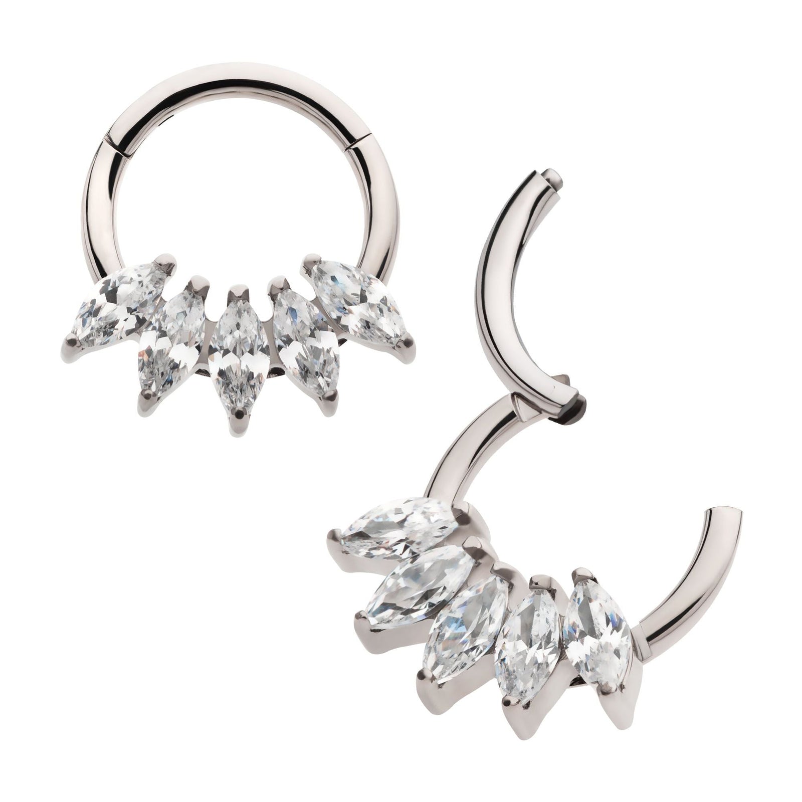 Titanium 5-Cluster Marquise CZ Front Facing Hinged Segment Clicker tisgrh8561c -Rebel Bod-RebelBod