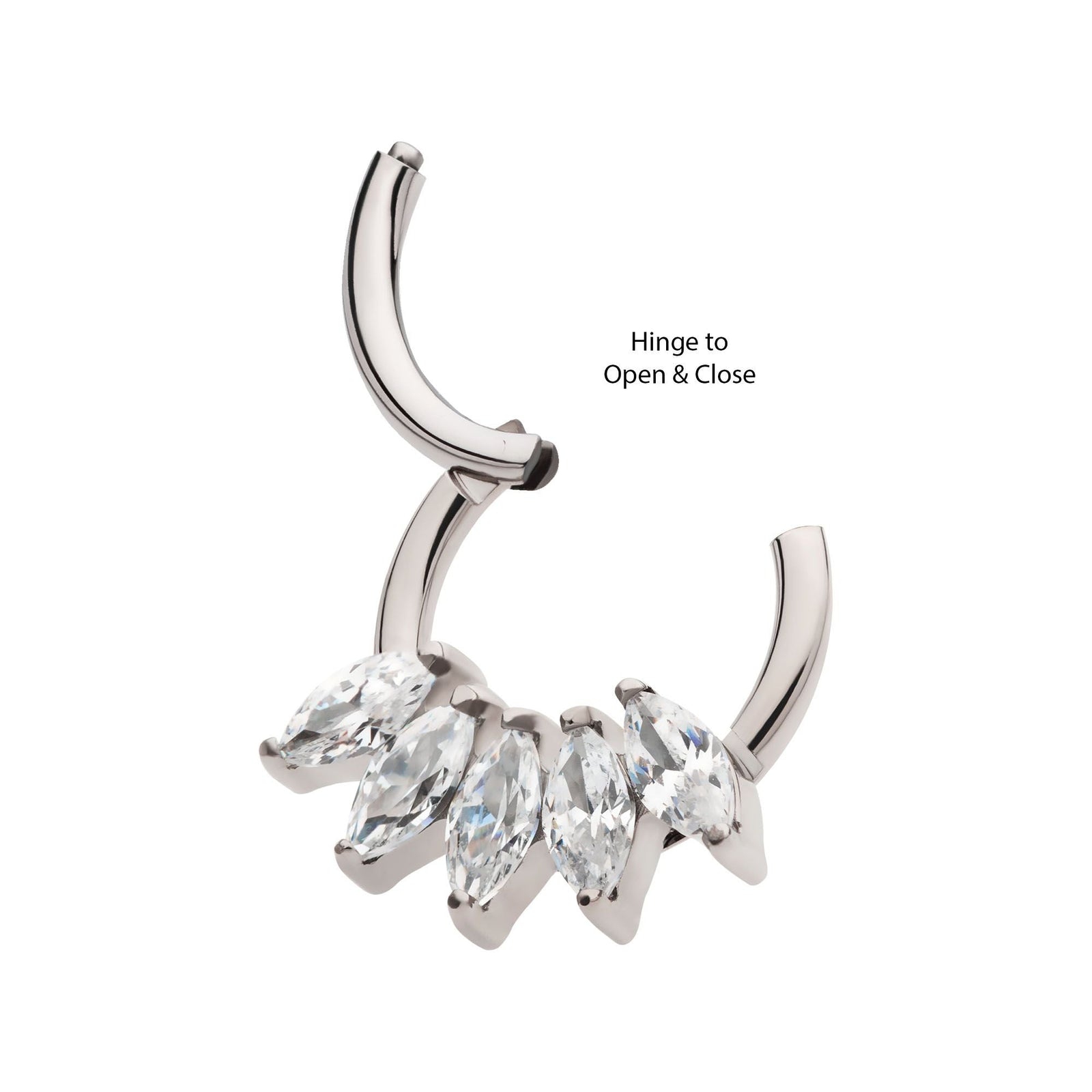 Titanium 5-Cluster Marquise CZ Front Facing Hinged Segment Clicker tisgrh8561c -Rebel Bod-RebelBod