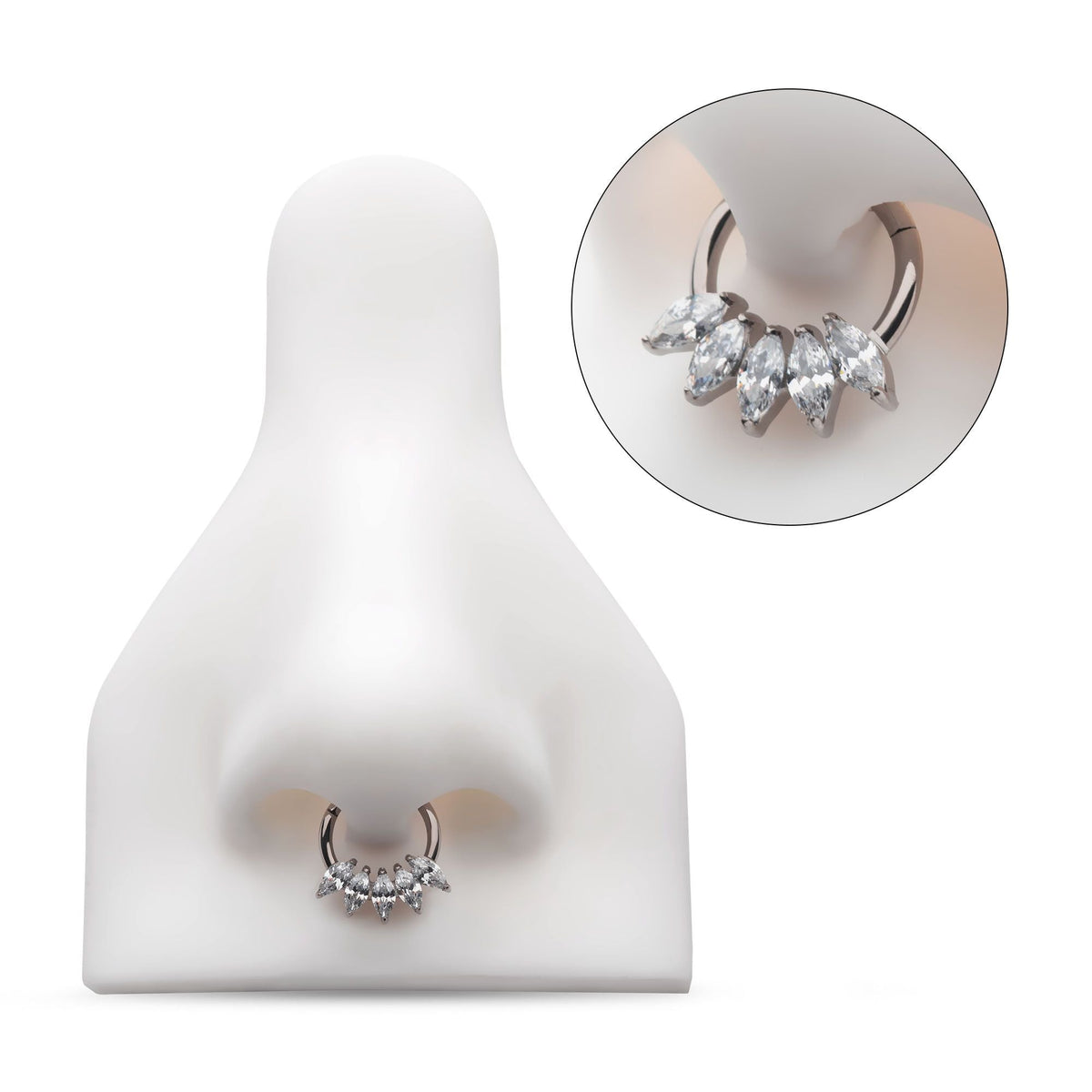 Titanium 5-Cluster Marquise CZ Front Facing Hinged Segment Clicker tisgrh8561c -Rebel Bod-RebelBod