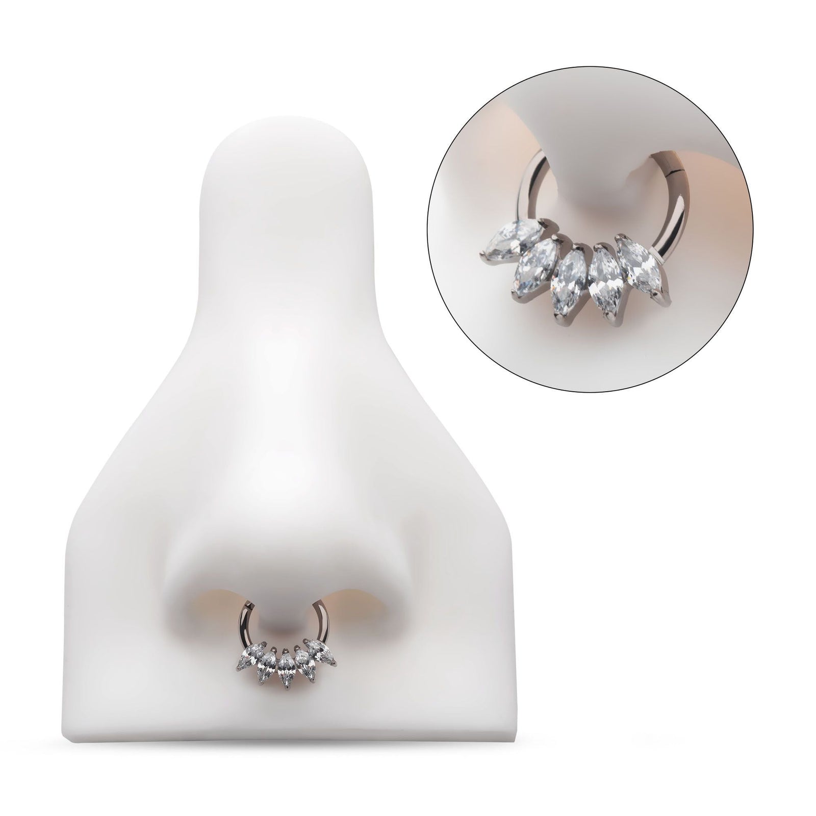 Titanium 5-Cluster Marquise CZ Front Facing Hinged Segment Clicker tisgrh8561c -Rebel Bod-RebelBod