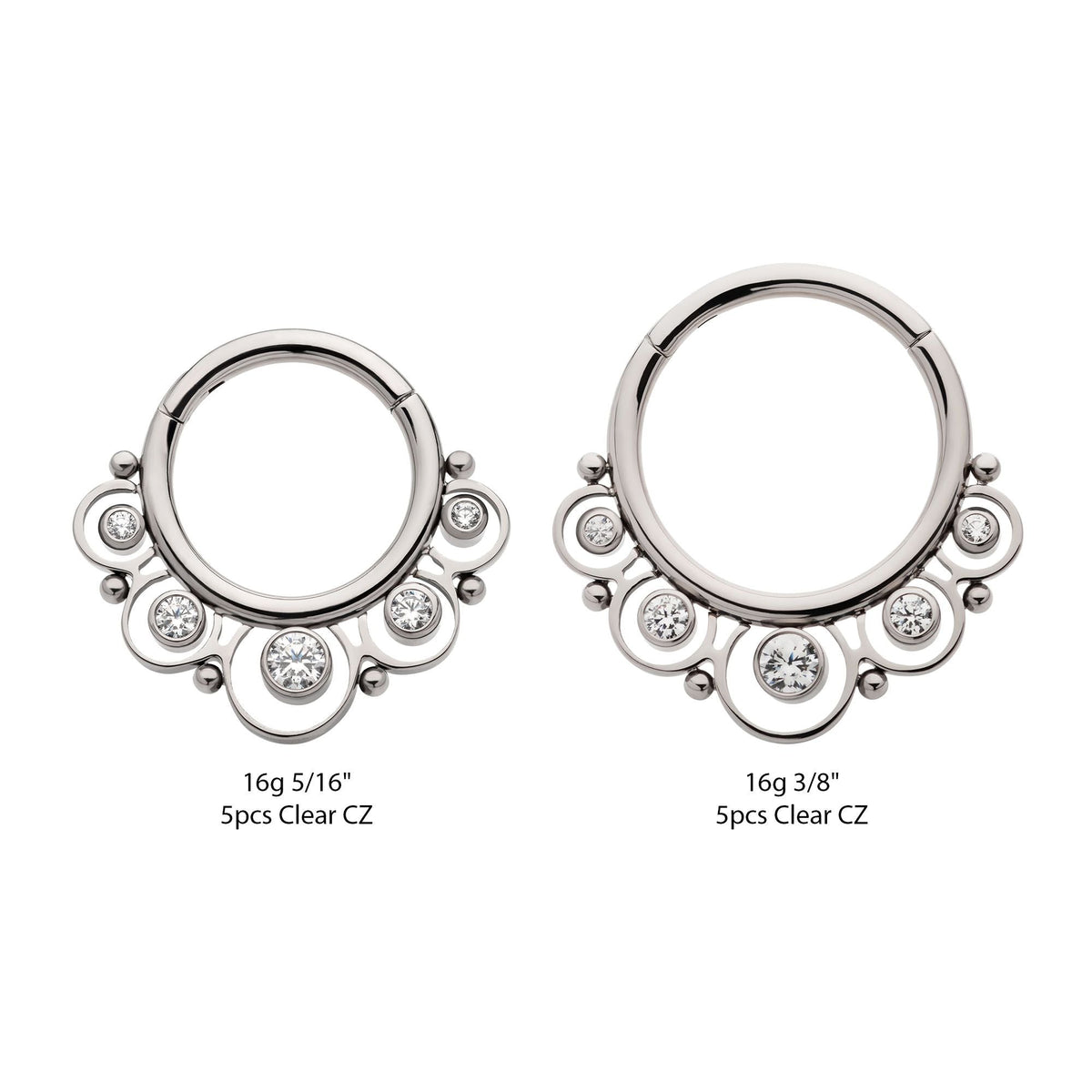 Titanium Beads 5pcs CZ Front Facing Hinged Segment Clicker tisgrh8161c -Rebel Bod-RebelBod