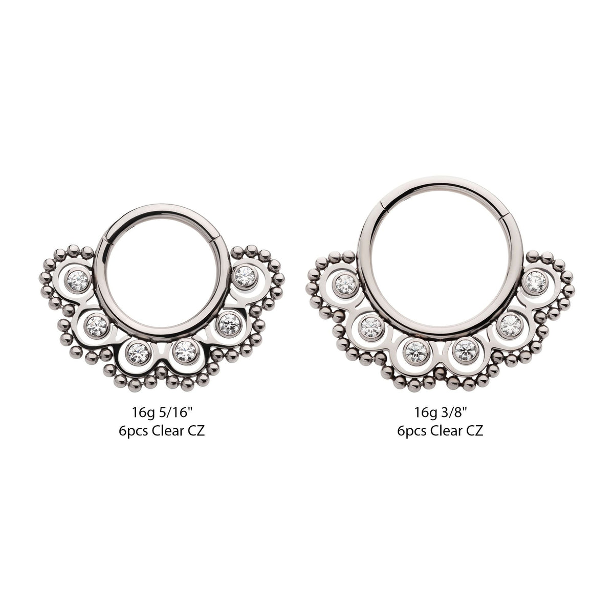Titanium Beads 6pcs CZ Front Facing Hinged Segment Clicker tisgrh8061c -Rebel Bod-RebelBod