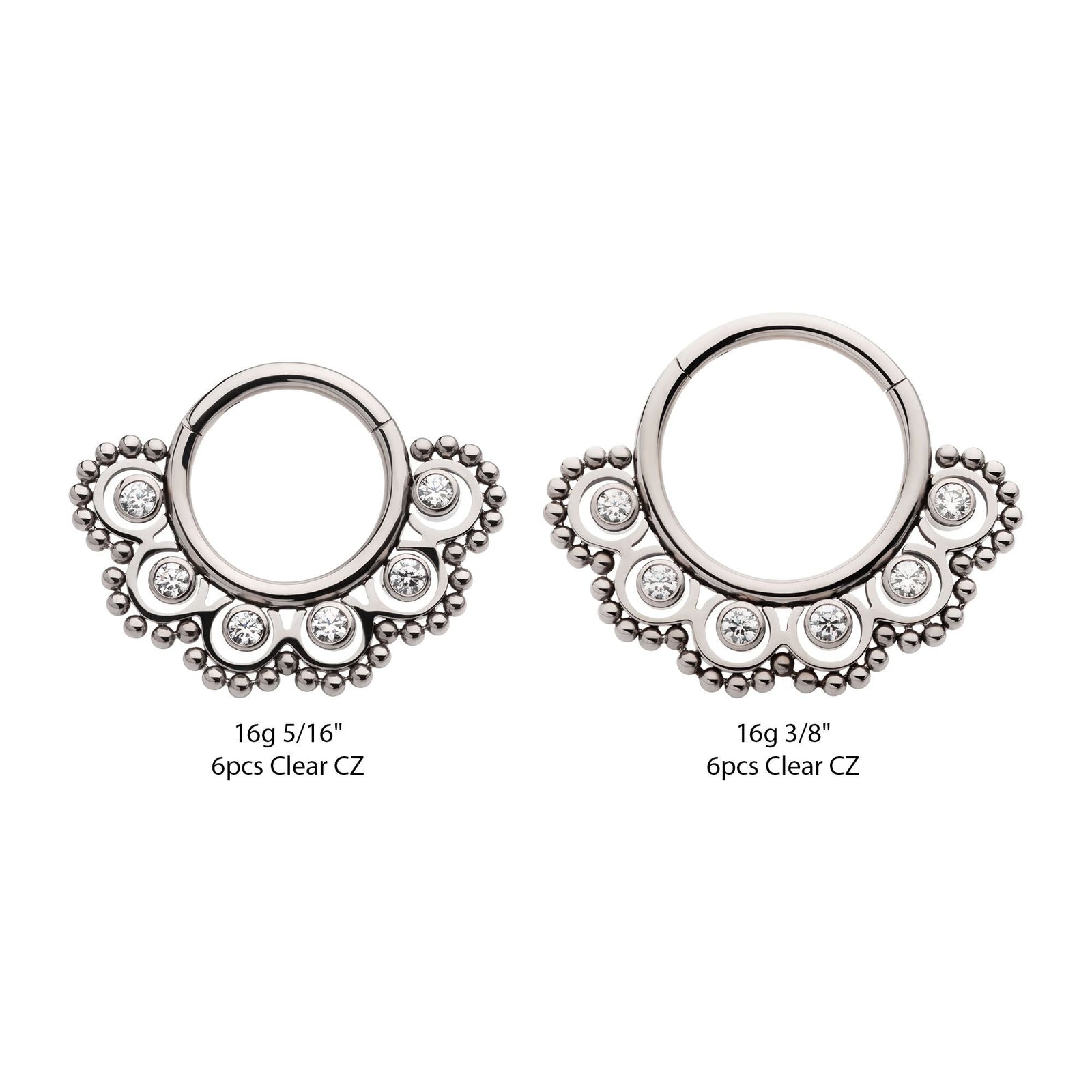 Titanium Beads 6pcs CZ Front Facing Hinged Segment Clicker tisgrh8061c -Rebel Bod-RebelBod