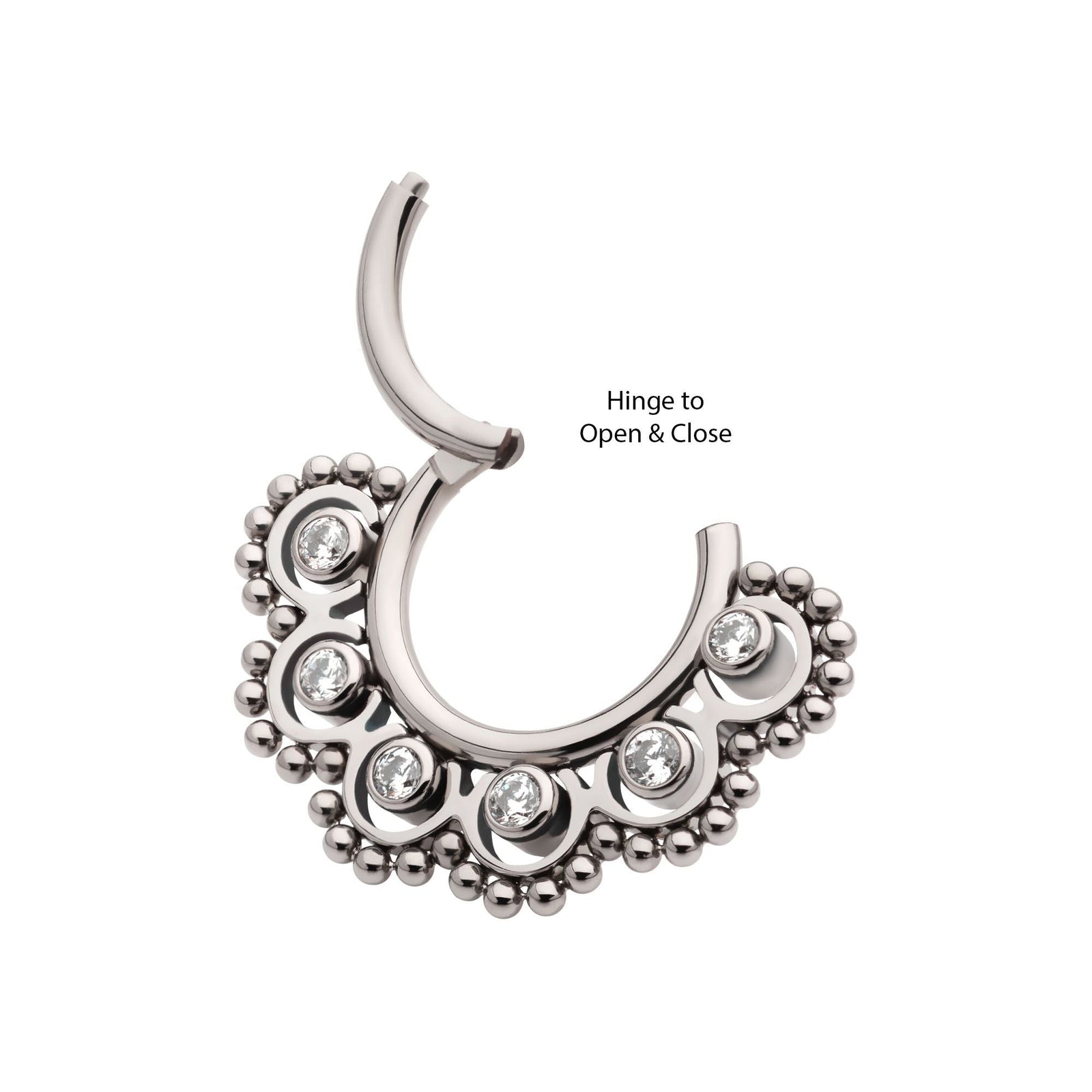 Titanium Beads 6pcs CZ Front Facing Hinged Segment Clicker tisgrh8061c -Rebel Bod-RebelBod