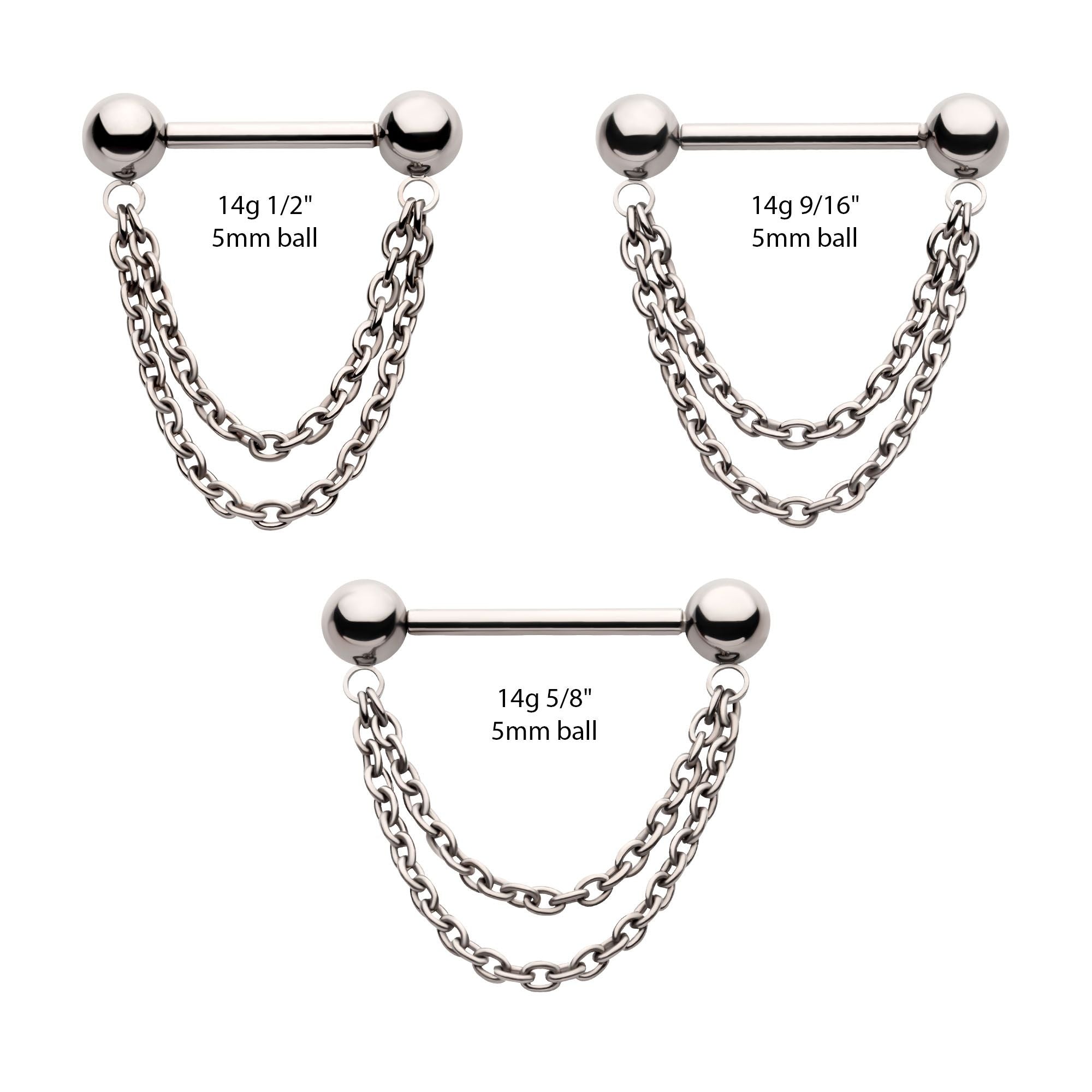 Titanium Double Chain Dangle One Side Threadless, One Side Fixed Nipple Bar titlsnpc244 -Rebel Bod-RebelBod