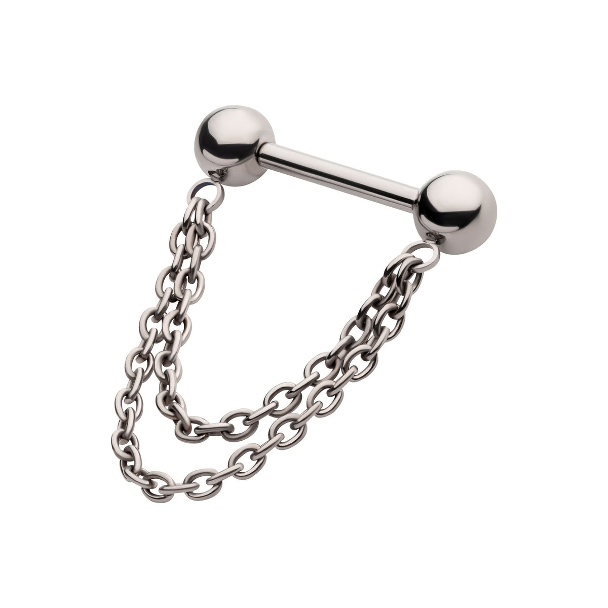 Titanium Double Chain Dangle One Side Threadless, One Side Fixed Nipple Bar titlsnpc244 -Rebel Bod-RebelBod