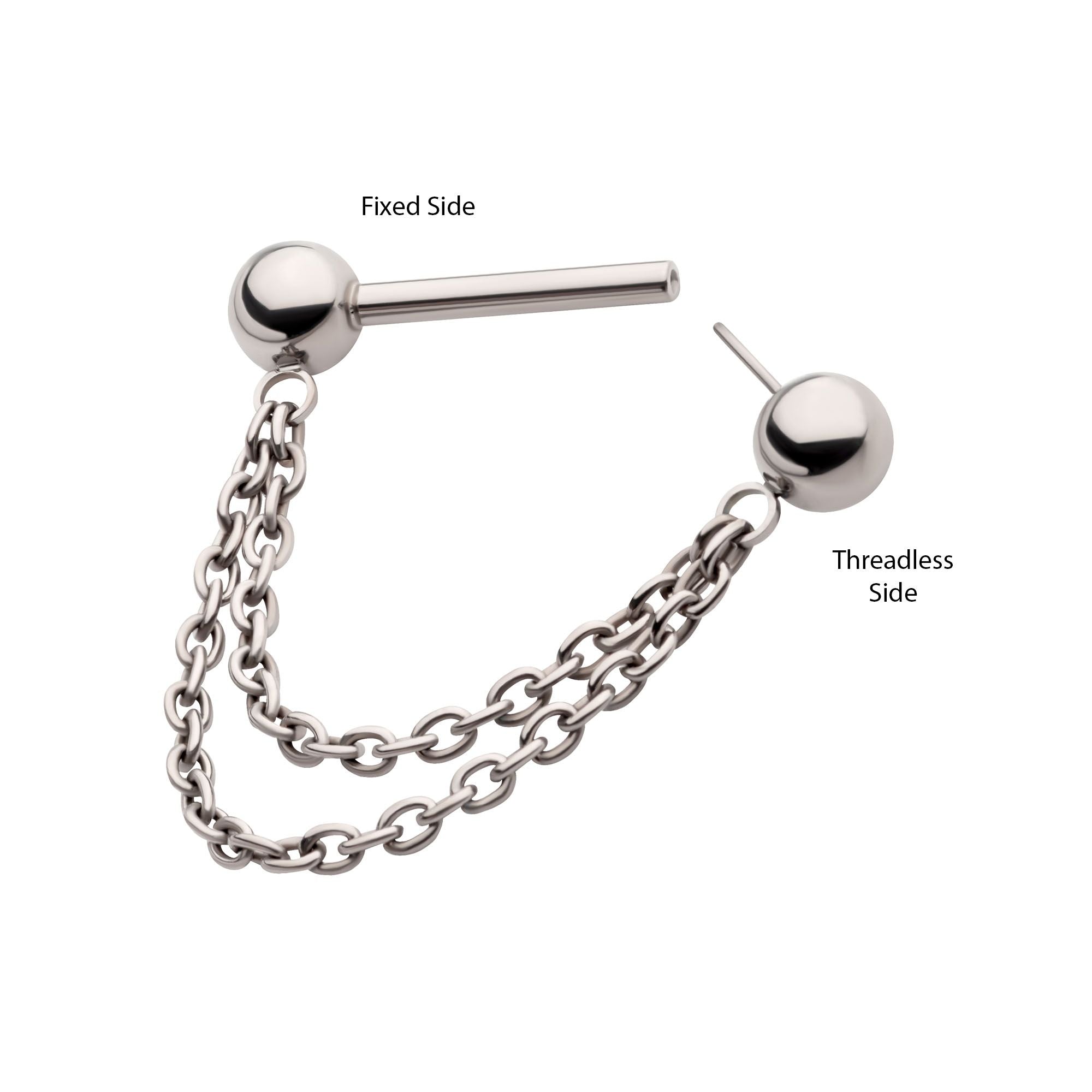 Titanium Double Chain Dangle One Side Threadless, One Side Fixed Nipple Bar titlsnpc244 -Rebel Bod-RebelBod