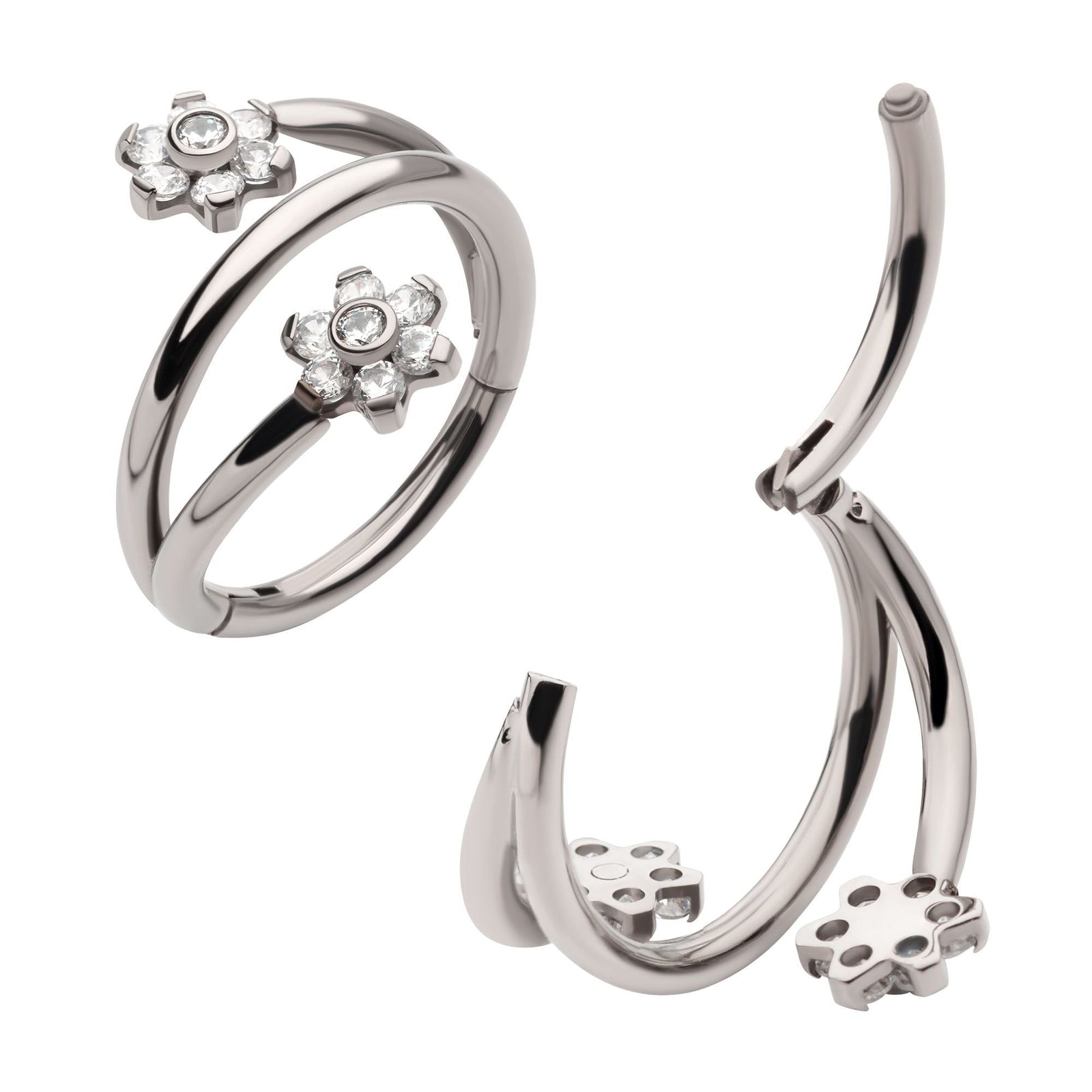 Titanium Double Ended Twist Side Facing Hinged Segment Clicker Flower CZ tisgrhe9162c -Rebel Bod-RebelBod