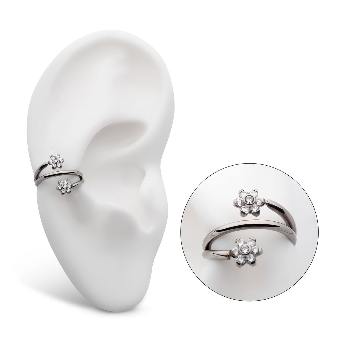 Titanium Double Ended Twist Side Facing Hinged Segment Clicker Flower CZ tisgrhe9162c -Rebel Bod-RebelBod