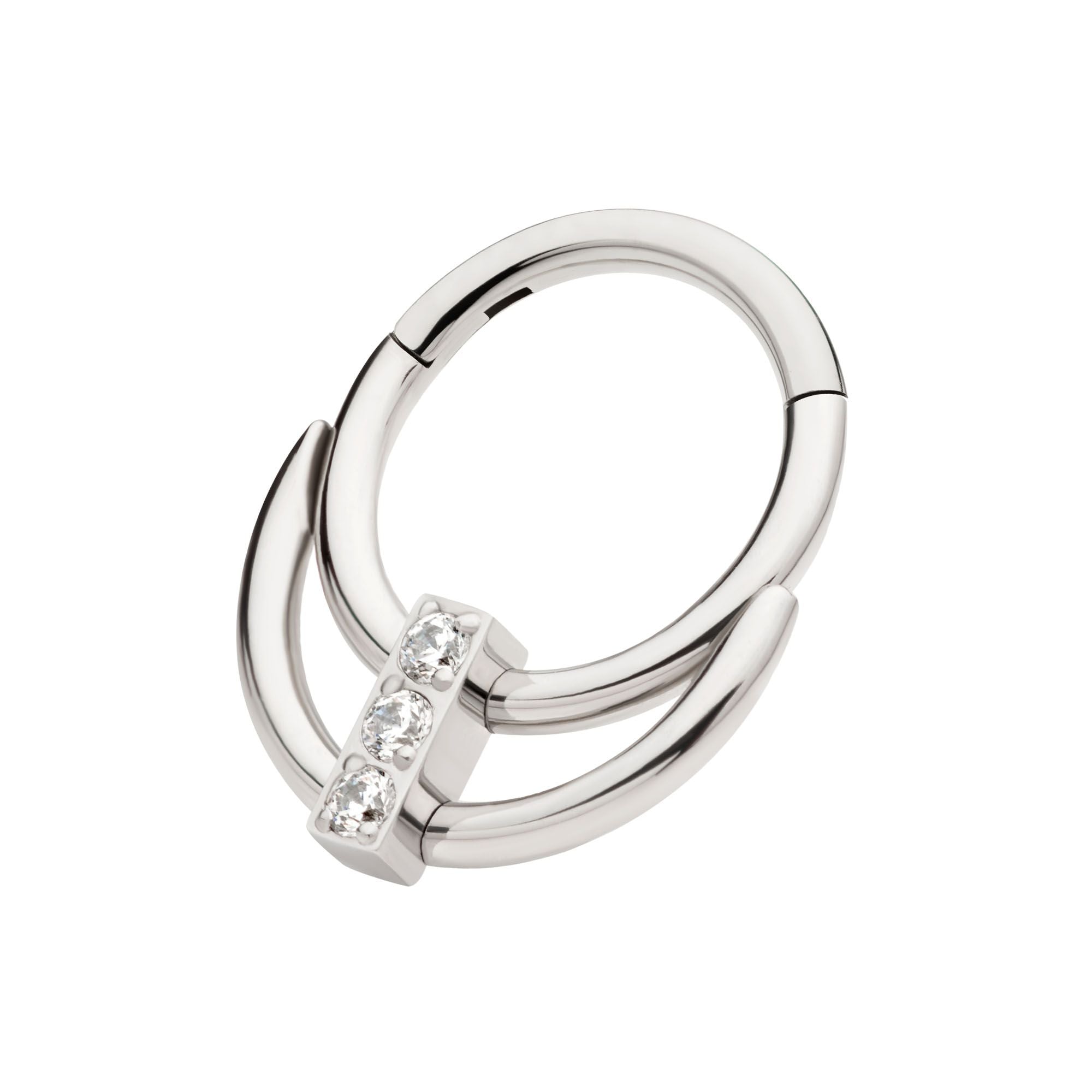 Titanium Double Hoop 3-Cluster CZ Front Facing Hinged Segment Clicker tisgrh8661c -Rebel Bod-RebelBod