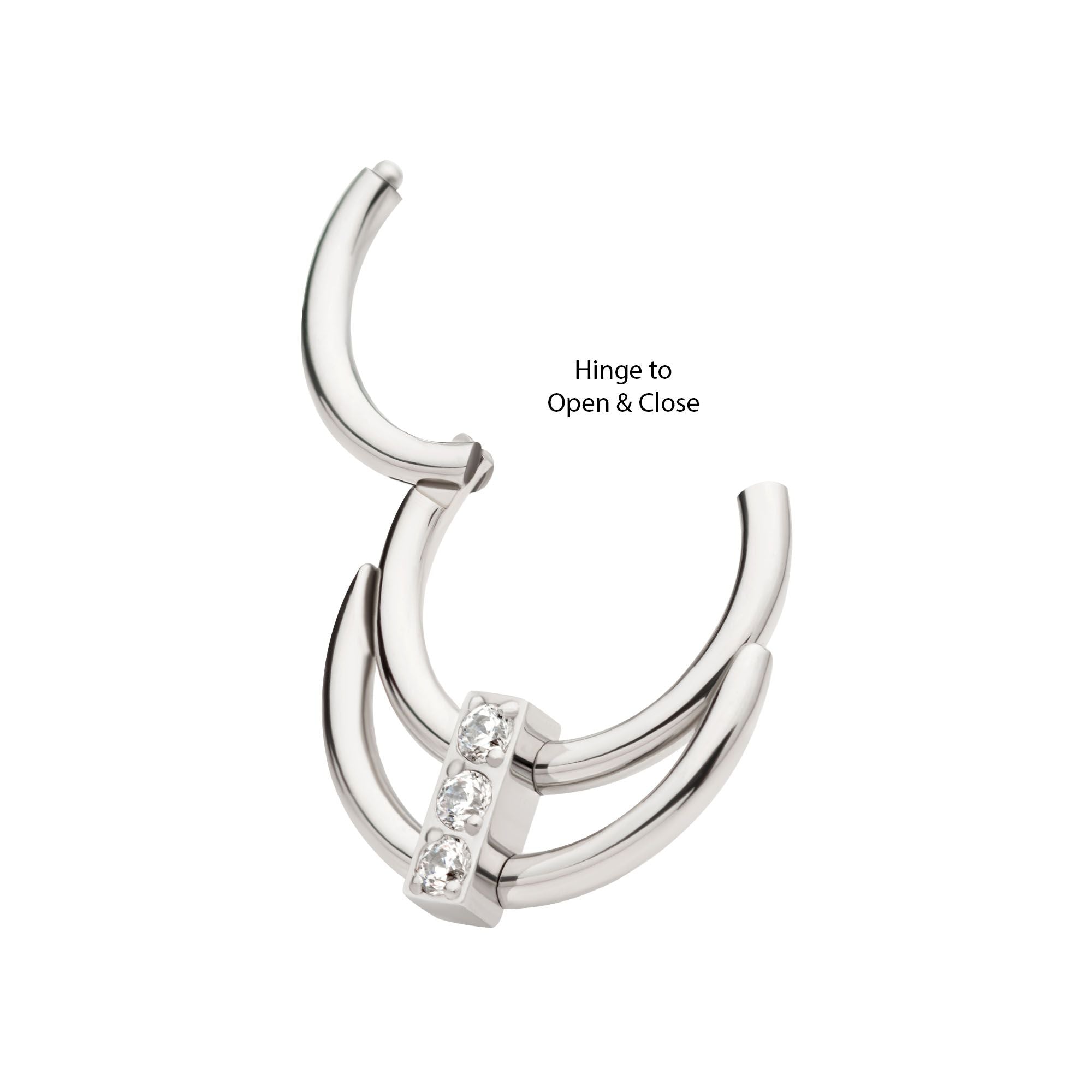 Titanium Double Hoop 3-Cluster CZ Front Facing Hinged Segment Clicker tisgrh8661c -Rebel Bod-RebelBod