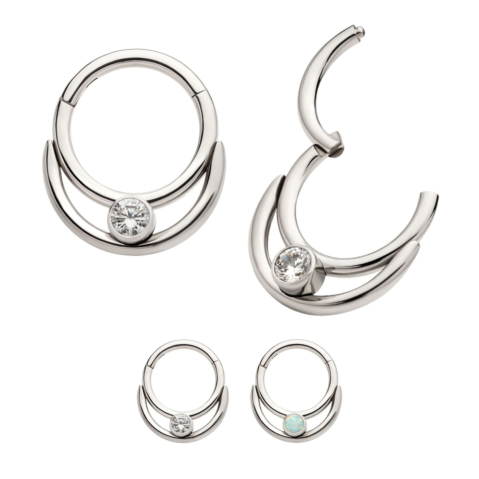 Titanium Double Hoop Round CZ/Opal Front Facing Hinged Segment Clicker tisgrh8361c -Rebel Bod-RebelBod