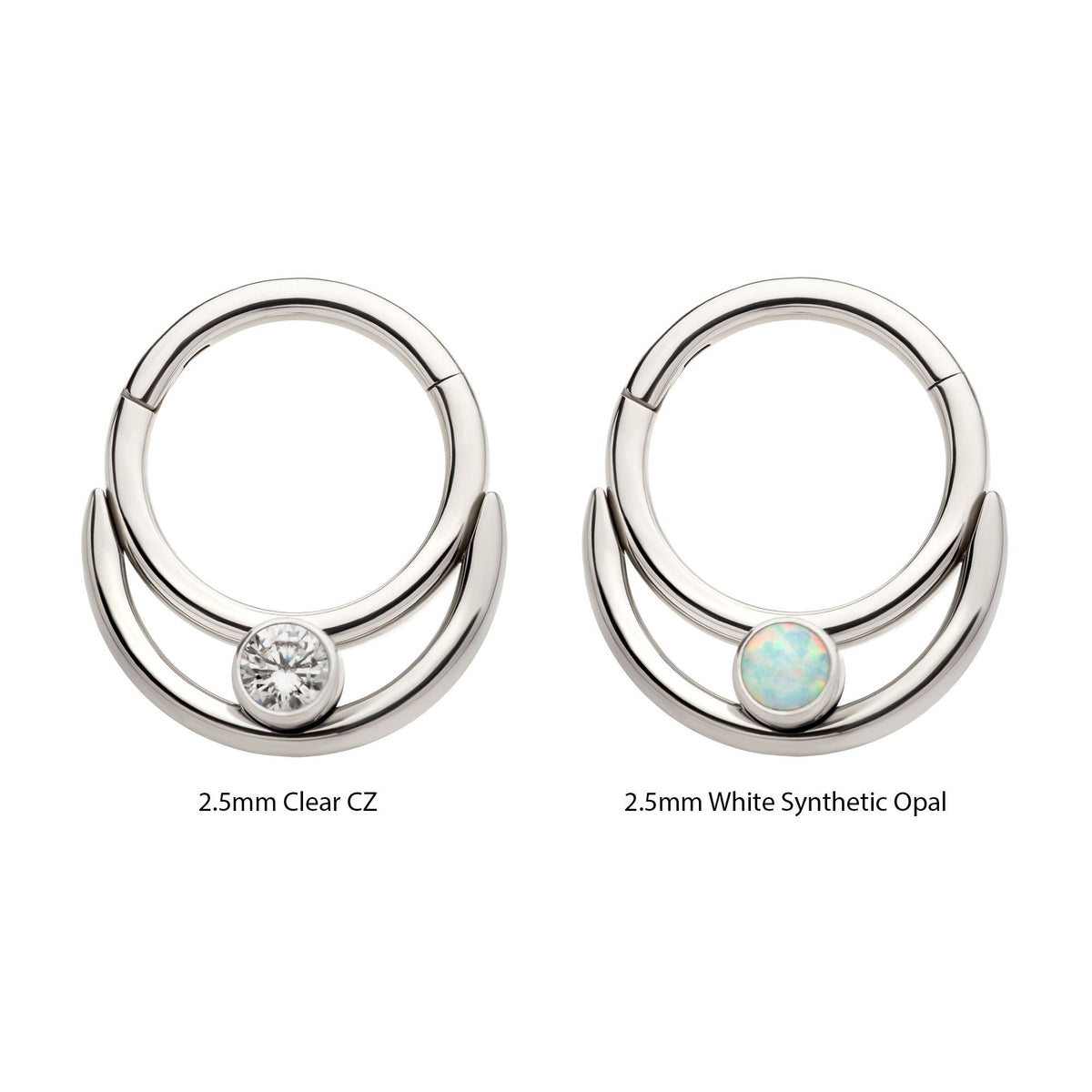 Titanium Double Hoop Round CZ/Opal Front Facing Hinged Segment Clicker tisgrh8361c -Rebel Bod-RebelBod