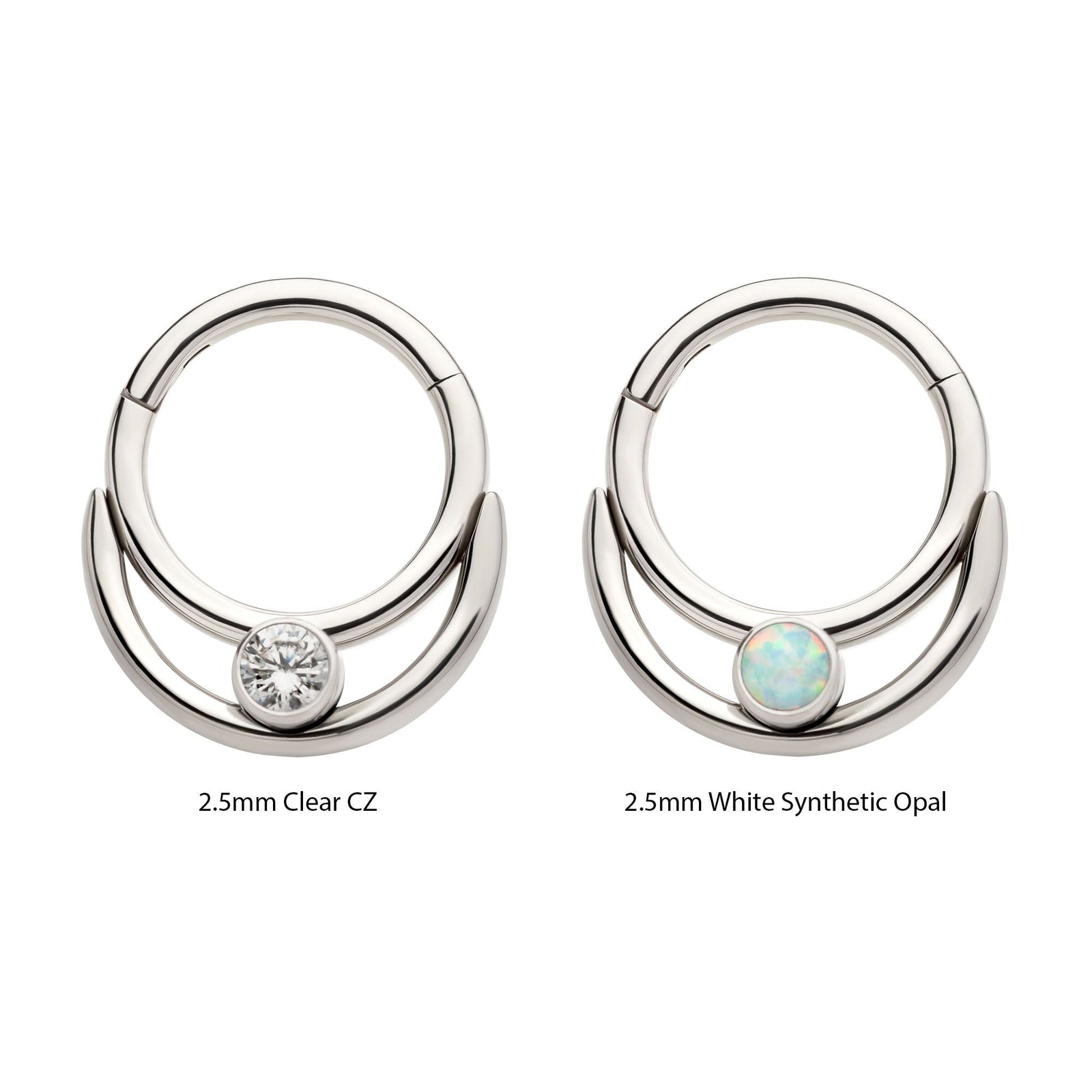 Titanium Double Hoop Round CZ/Opal Front Facing Hinged Segment Clicker tisgrh8361c -Rebel Bod-RebelBod