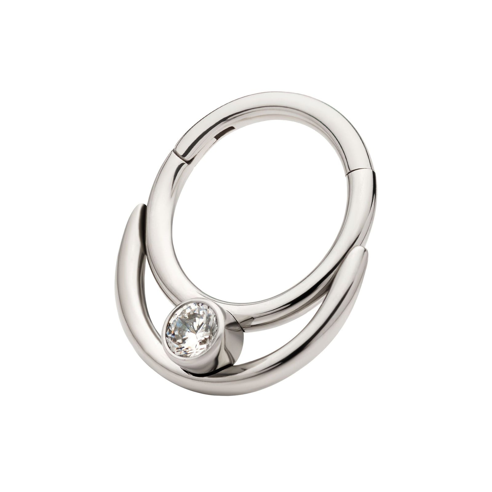 Titanium Double Hoop Round CZ/Opal Front Facing Hinged Segment Clicker tisgrh8361c -Rebel Bod-RebelBod