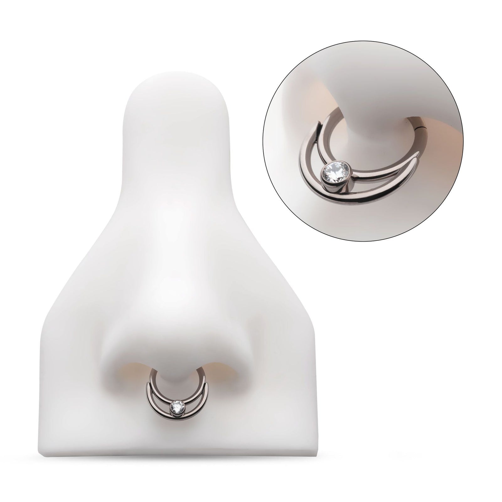 Titanium Double Hoop Round CZ/Opal Front Facing Hinged Segment Clicker tisgrh8361c -Rebel Bod-RebelBod