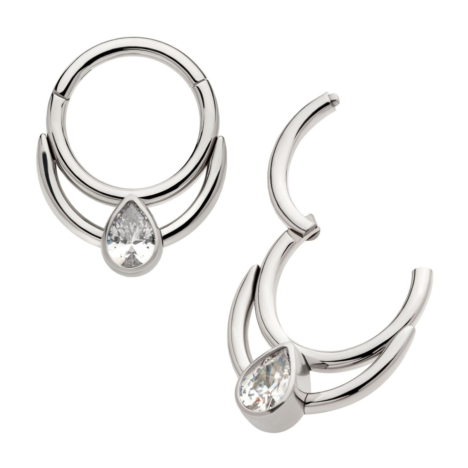 Titanium Double Hoop Teardrop CZ Front Facing Hinged Segment Clicker tisgrh8261c -Rebel Bod-RebelBod