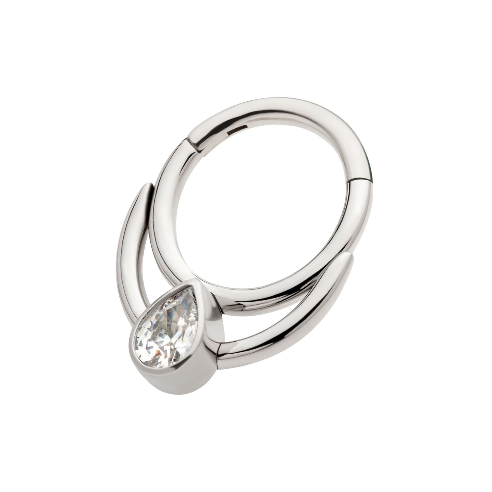 Titanium Double Hoop Teardrop CZ Front Facing Hinged Segment Clicker tisgrh8261c -Rebel Bod-RebelBod