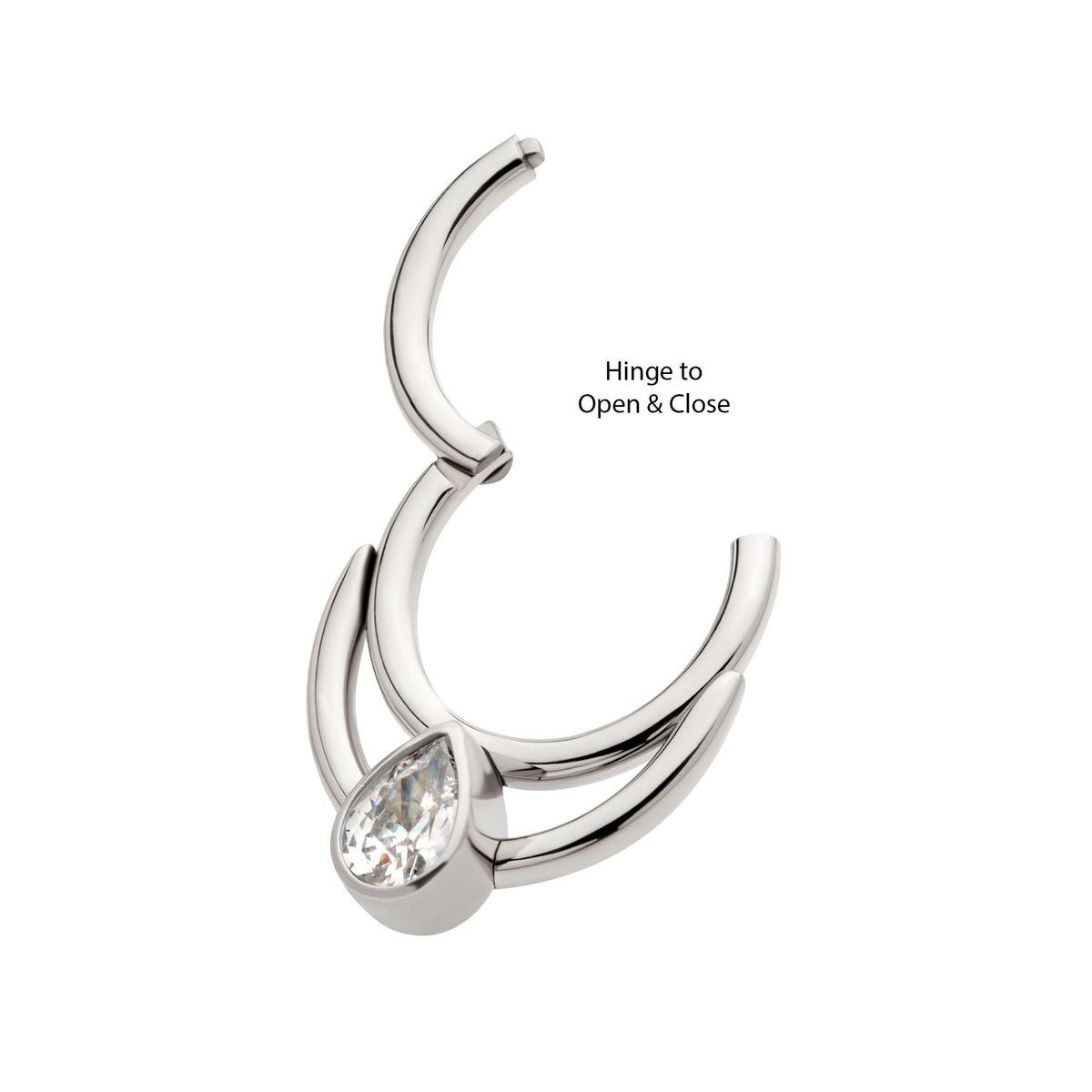 Titanium Double Hoop Teardrop CZ Front Facing Hinged Segment Clicker tisgrh8261c -Rebel Bod-RebelBod