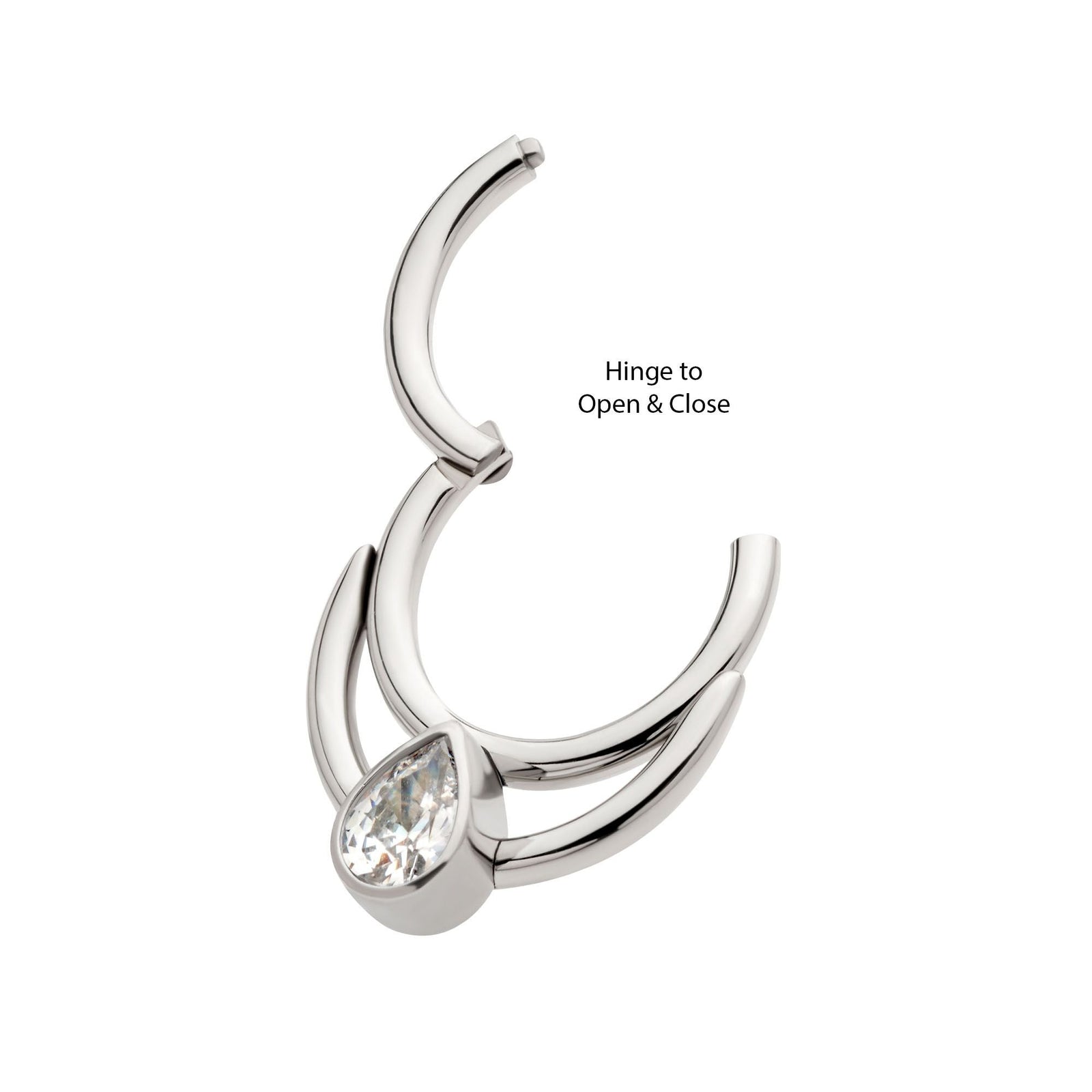 Titanium Double Hoop Teardrop CZ Front Facing Hinged Segment Clicker tisgrh8261c -Rebel Bod-RebelBod