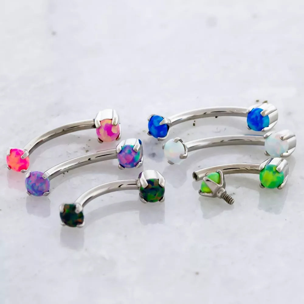 CURVED BARBELL Titanium Front Facing Opal Curve Barbells -Rebel Bod-RebelBod