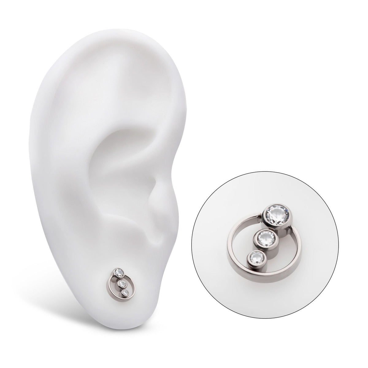 Titanium Internally Threaded Bezel Set 3-Cluster CZ Cut Out Circle Top titd813c -Rebel Bod-RebelBod