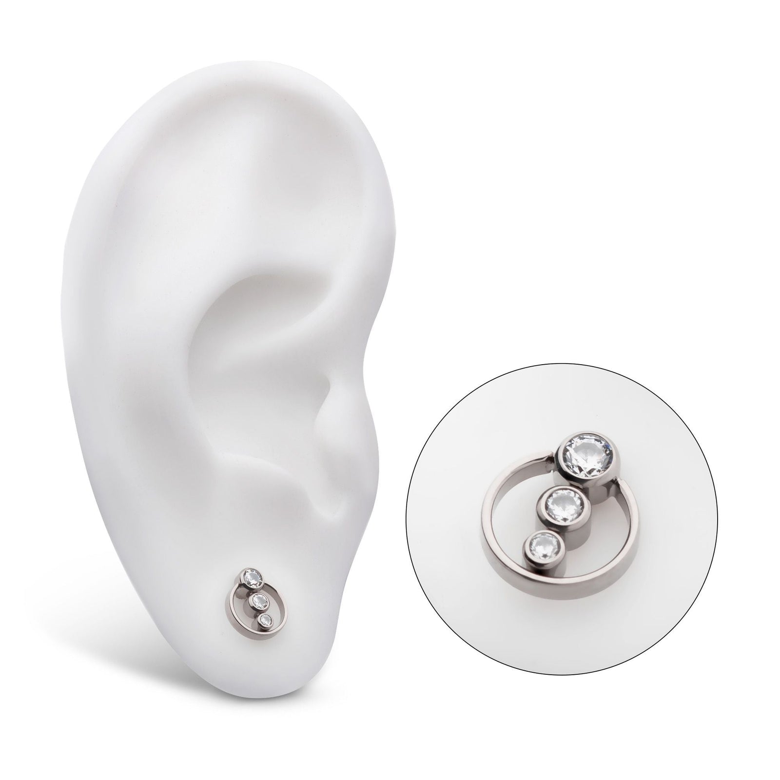 Titanium Internally Threaded Bezel Set 3-Cluster CZ Cut Out Circle Top titd813c -Rebel Bod-RebelBod