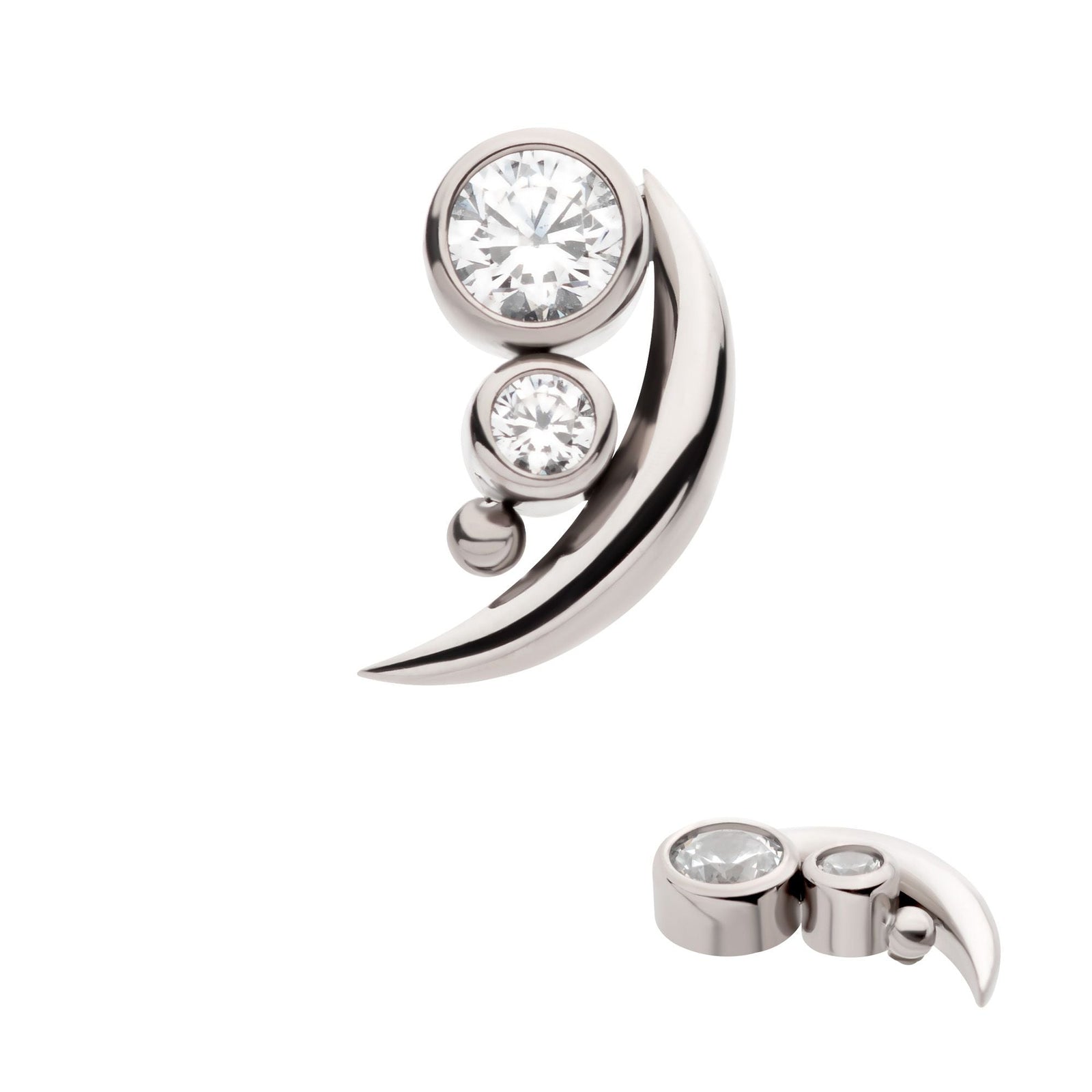 Titanium Internally Threaded Bezel Set CZ Bead Crescent Moon Top titd817c -Rebel Bod-RebelBod