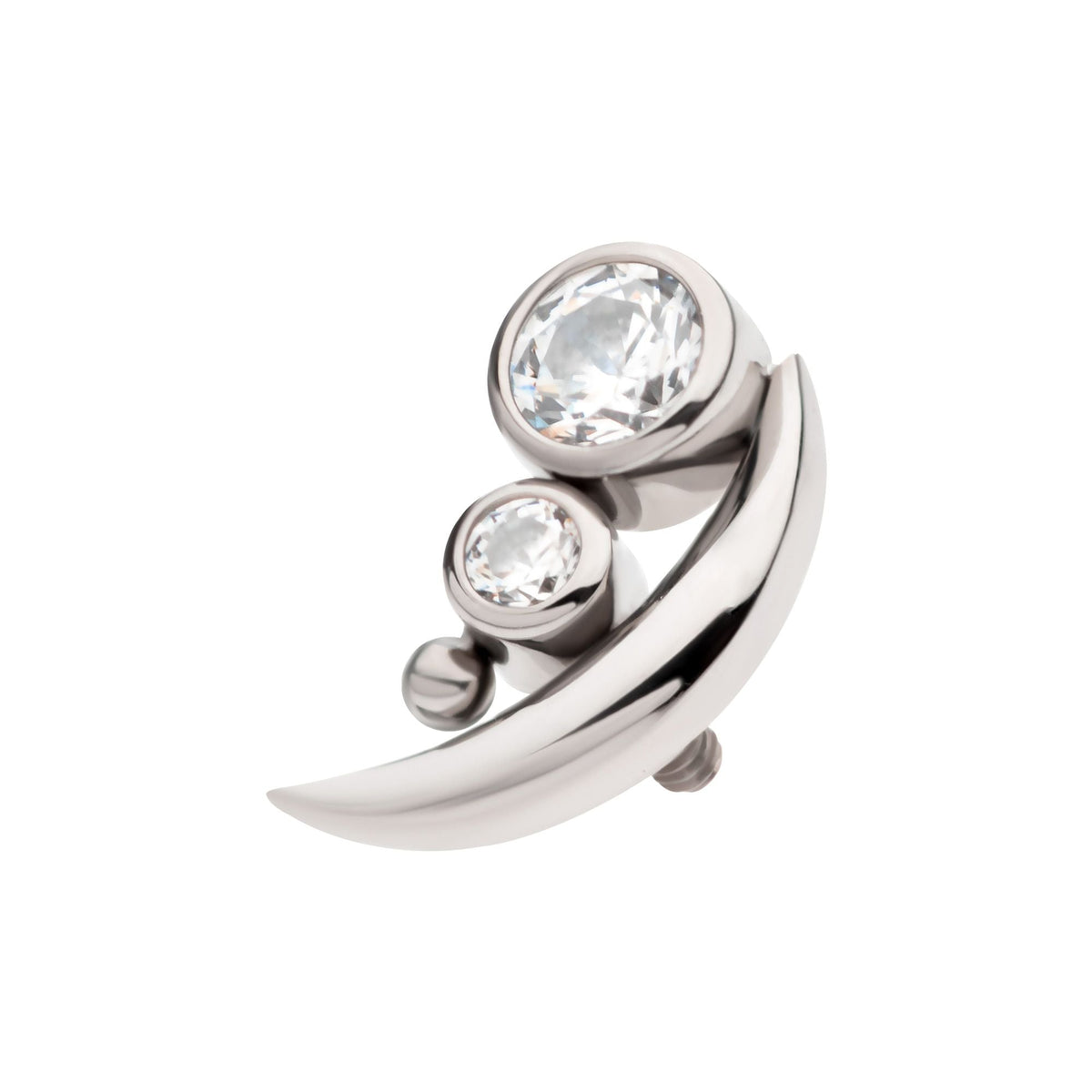 Titanium Internally Threaded Bezel Set CZ Bead Crescent Moon Top titd817c -Rebel Bod-RebelBod
