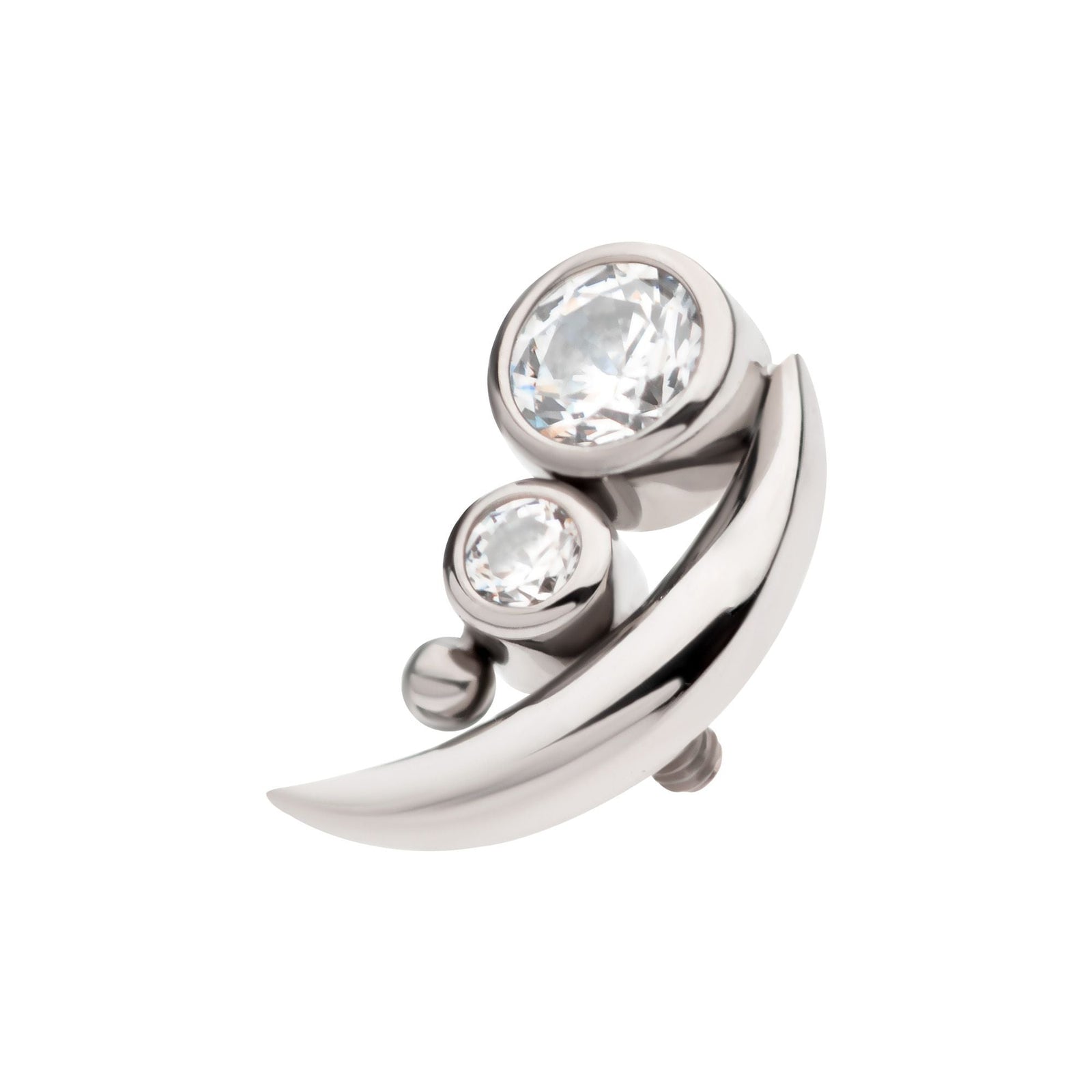 Titanium Internally Threaded Bezel Set CZ Bead Crescent Moon Top titd817c -Rebel Bod-RebelBod
