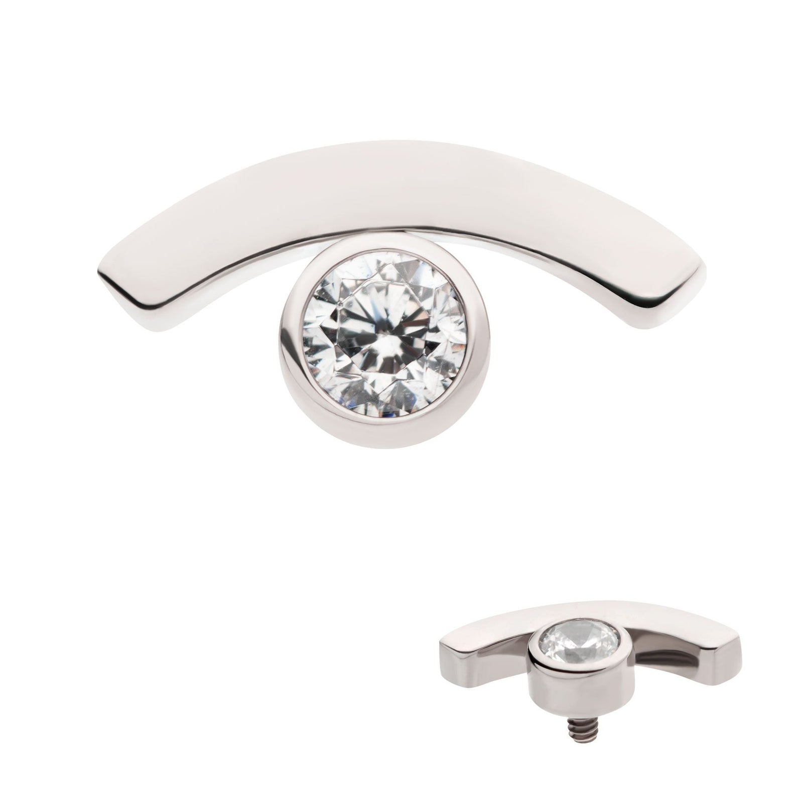 Titanium Internally Threaded Bezel Set CZ in a Curve Line Top titd811c -Rebel Bod-RebelBod