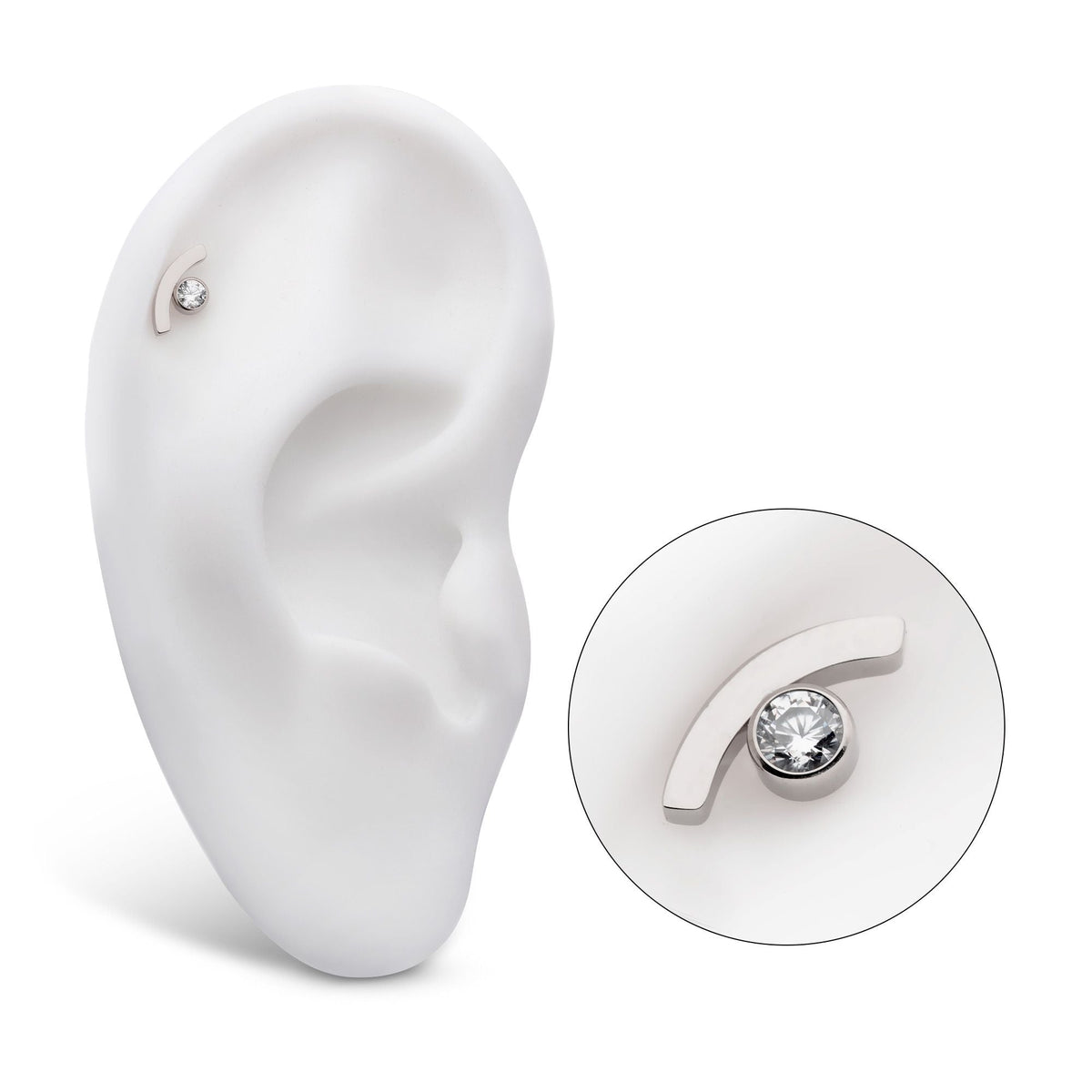 Titanium Internally Threaded Bezel Set CZ in a Curve Line Top titd811c -Rebel Bod-RebelBod