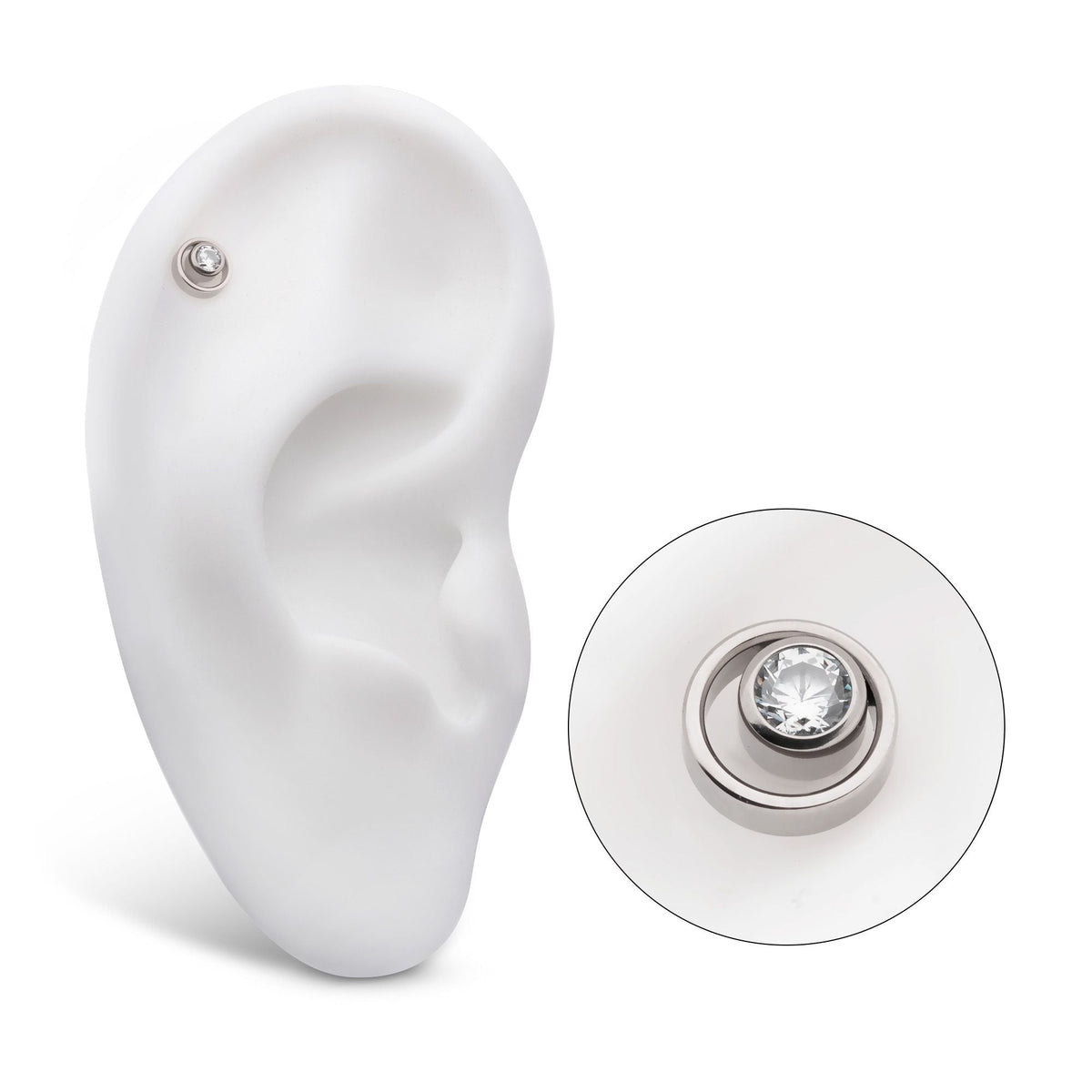 Titanium Internally Threaded Bezel Set CZ in a Cut Out Circle Top titd812c -Rebel Bod-RebelBod