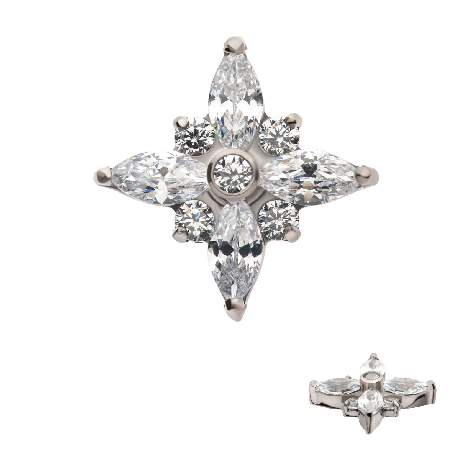 Titanium Internally Threaded Clustered Round Marquise CZ Cross Shape Top titd810 -Rebel Bod-RebelBod