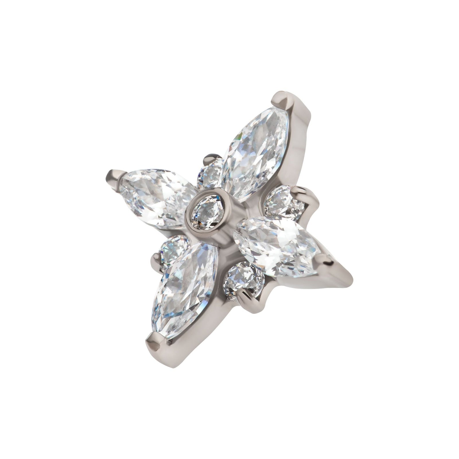 Titanium Internally Threaded Clustered Round Marquise CZ Cross Shape Top titd810 -Rebel Bod-RebelBod