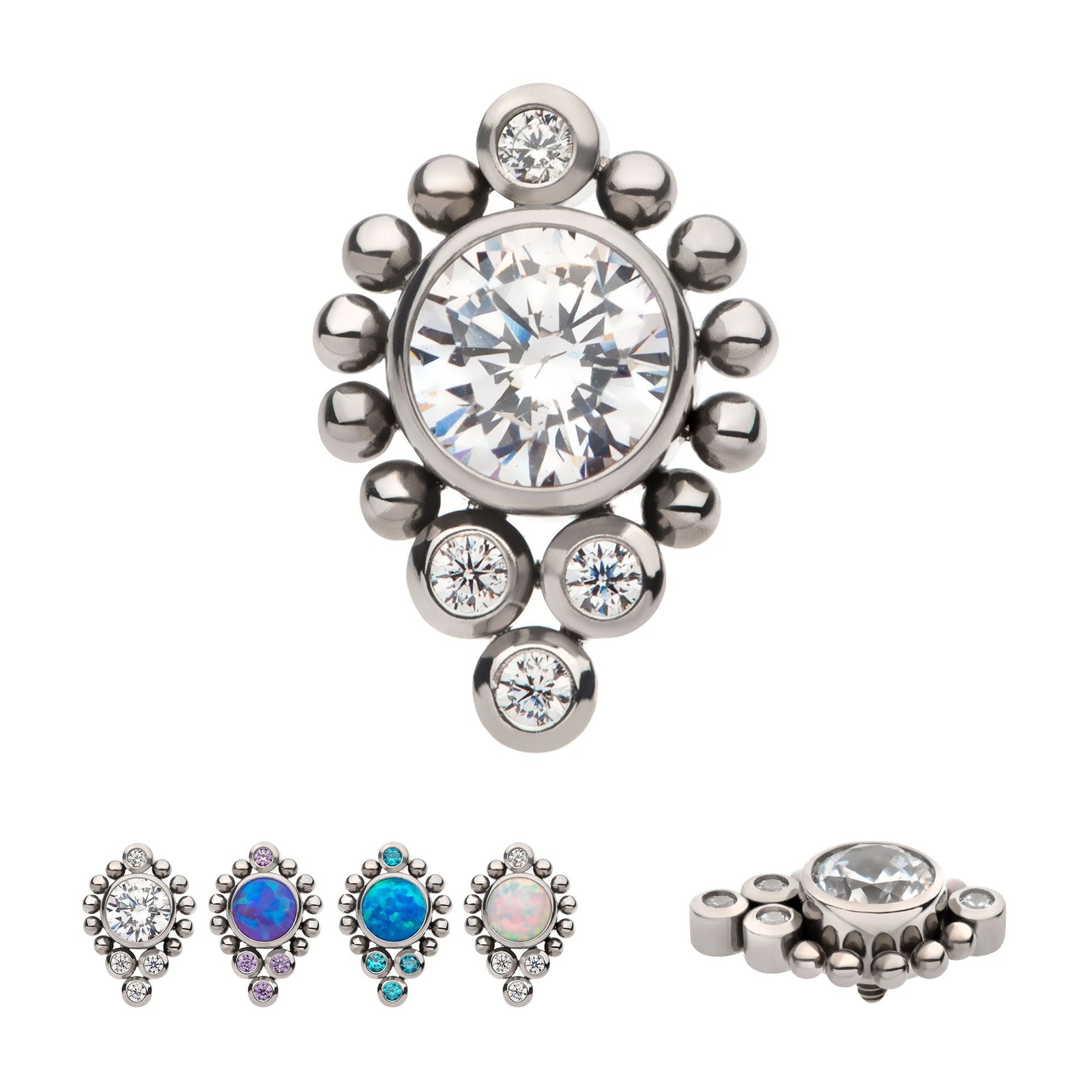 Titanium Internally Threaded CZ/Opal Beaded Cluster Top titd20091c -Rebel Bod-RebelBod