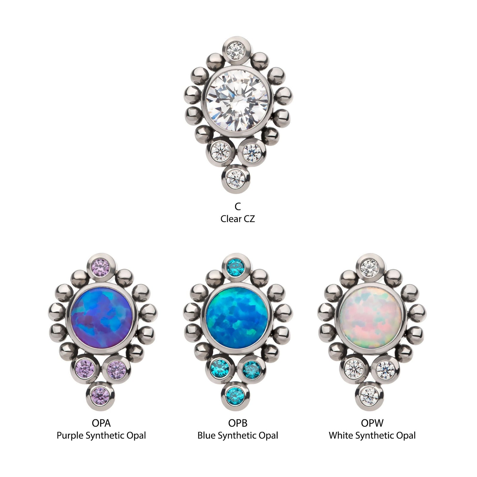 Titanium Internally Threaded CZ/Opal Beaded Cluster Top titd20091c -Rebel Bod-RebelBod