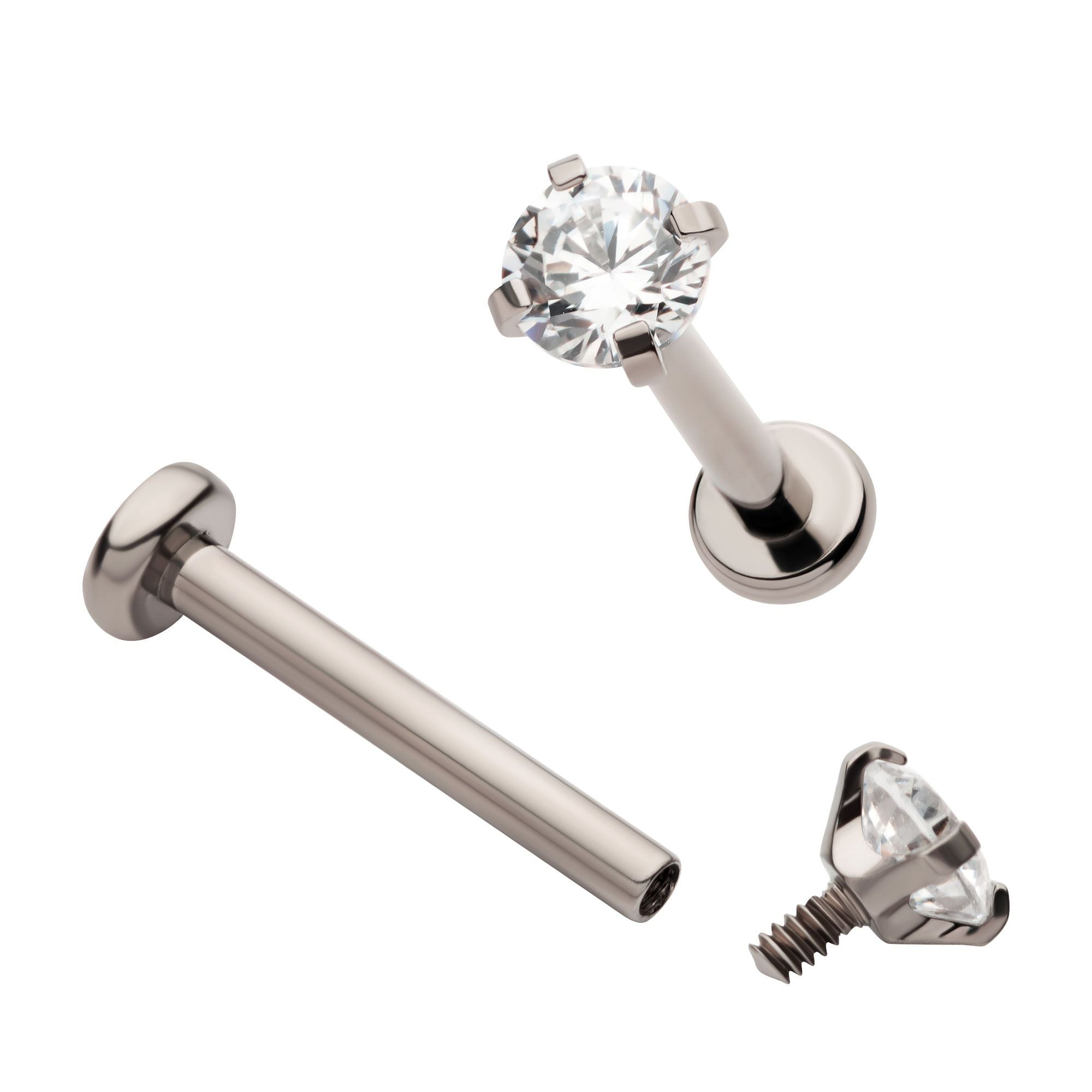 Titanium Internally Threaded Labret Prong Set CZ Top 2.5mm Base tili94 ...