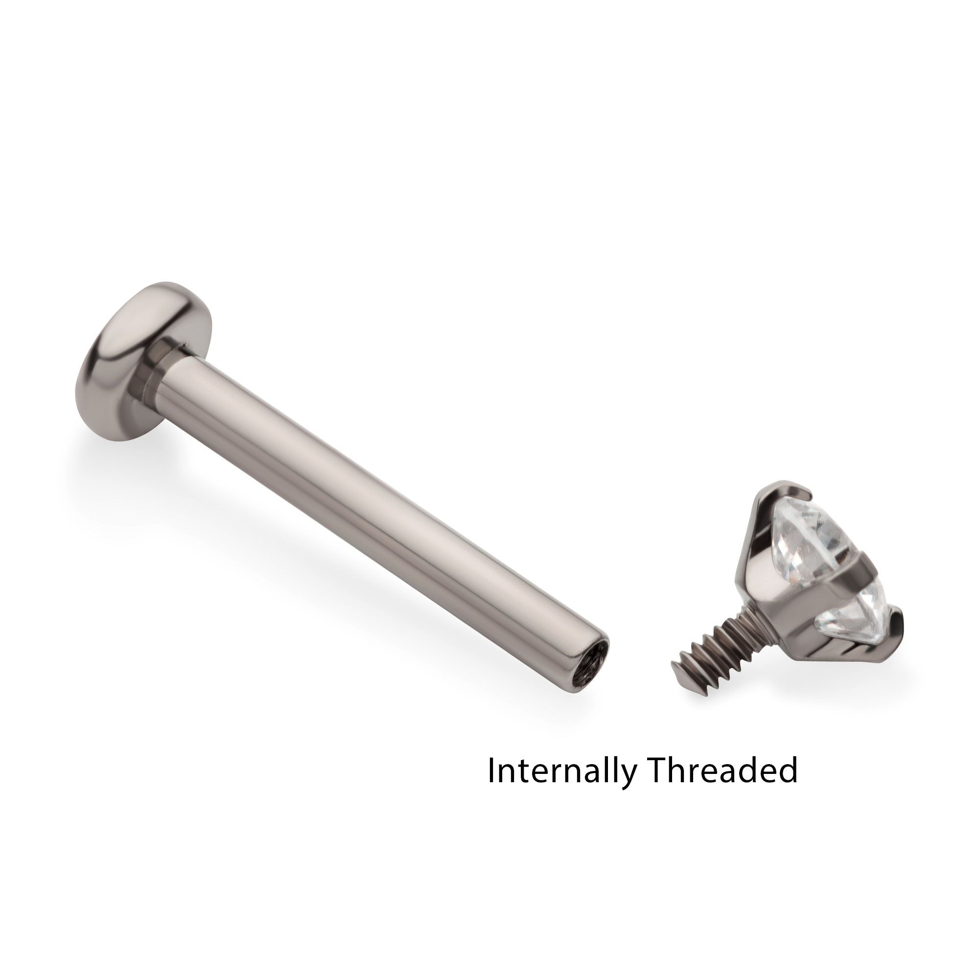 Titanium Internally Threaded Labret Prong Set CZ Top 2.5mm Base tili9480c20-25 -Rebel Bod-RebelBod