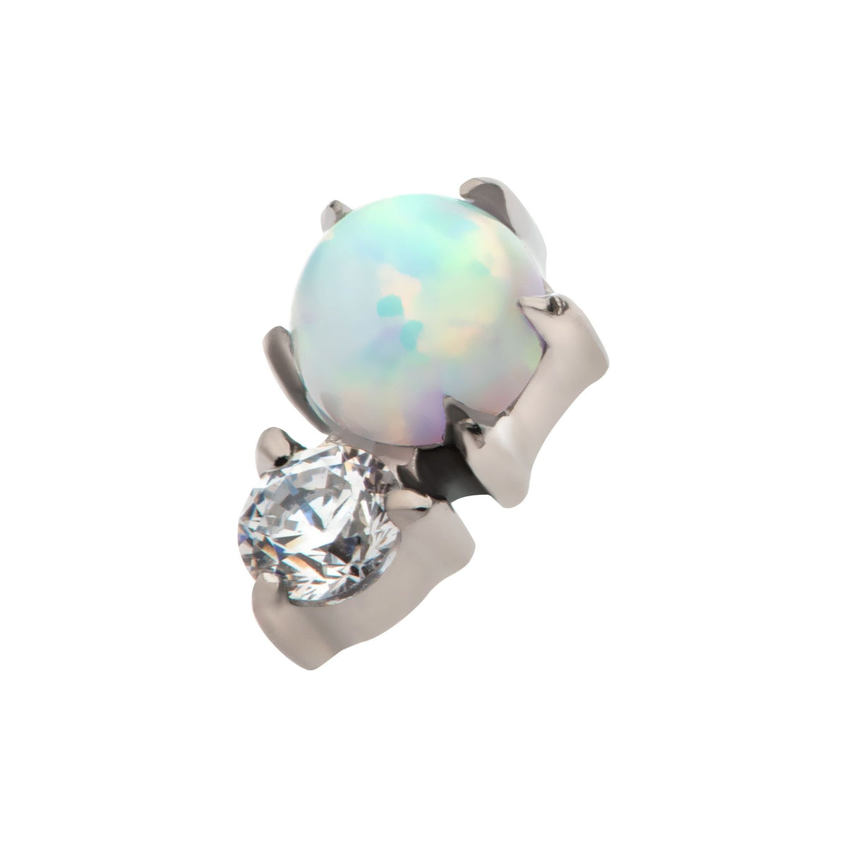 Titanium Internally Threaded Prong Set Round White Opal Heart Clear CZ Top titd20089 -Rebel Bod-RebelBod