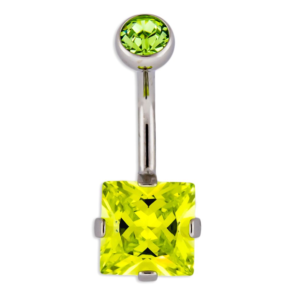 CURVED BARBELL Titanium Internally Threaded Prong Set Square Gem Navel Ring  - 1 Piece -Rebel Bod-RebelBod