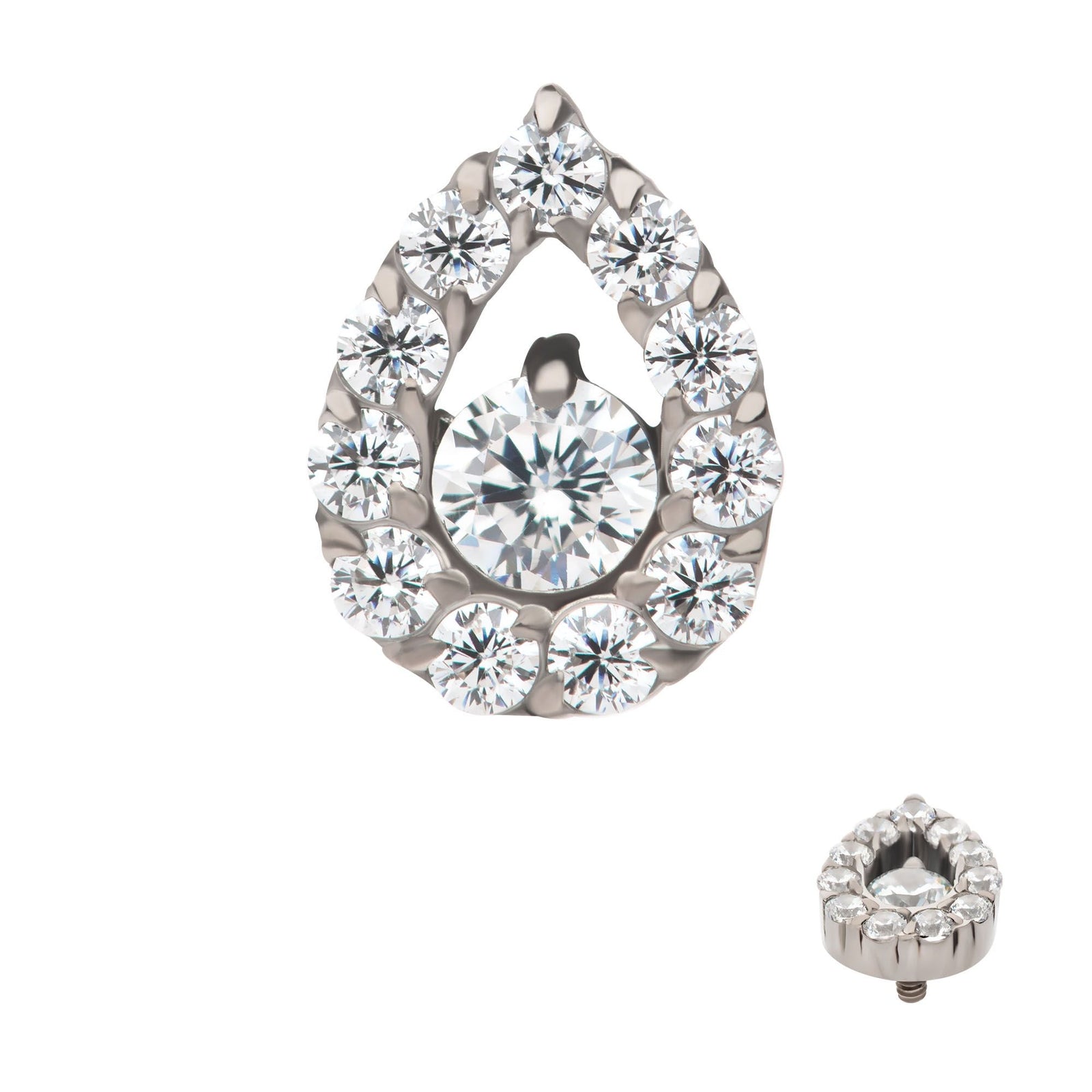 Titanium Internally Threaded Round CZ Center Hollow Teardrop Shape Top titd805 -Rebel Bod-RebelBod