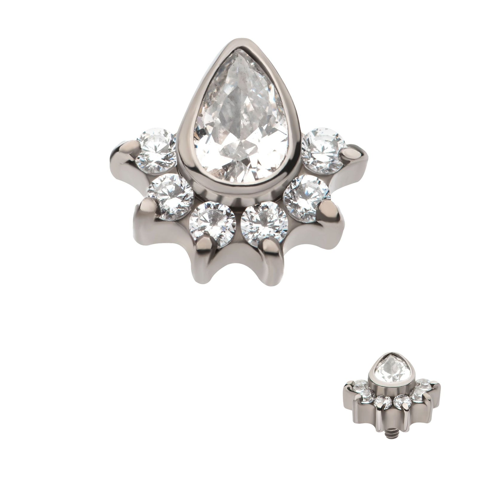 Titanium Internally Threaded Teardrop CZ Center Round CZ 6-Cluster Top titd809 -Rebel Bod-RebelBod