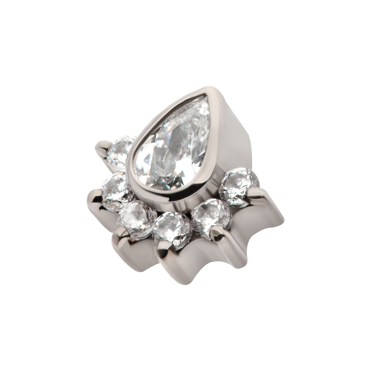 Titanium Internally Threaded Teardrop CZ Center Round CZ 6-Cluster Top titd809 -Rebel Bod-RebelBod
