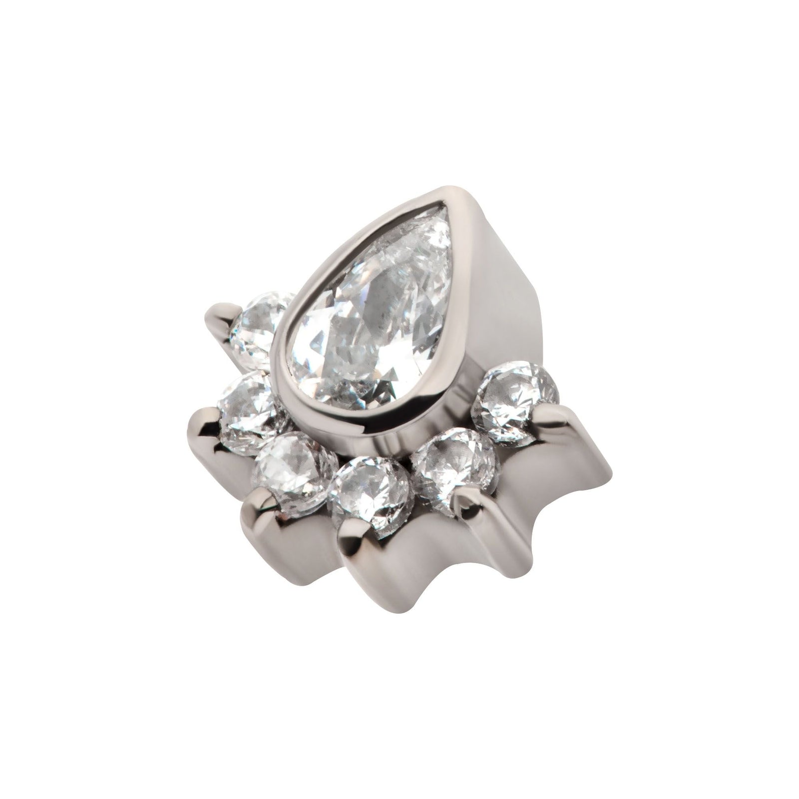 Titanium Internally Threaded Teardrop CZ Center Round CZ 6-Cluster Top titd809 -Rebel Bod-RebelBod