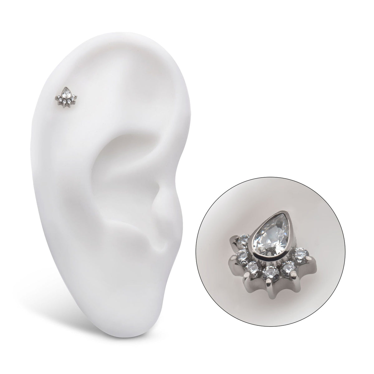 Titanium Internally Threaded Teardrop CZ Center Round CZ 6-Cluster Top titd809 -Rebel Bod-RebelBod