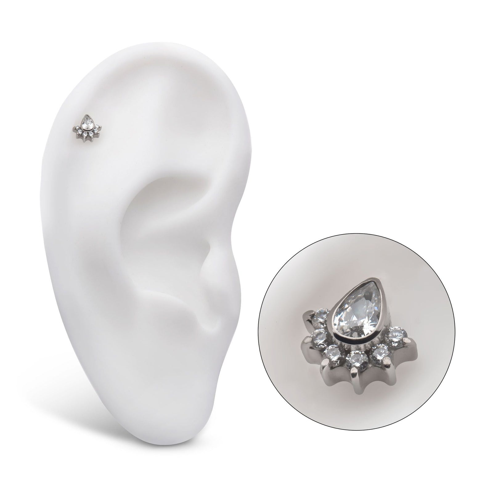 Titanium Internally Threaded Teardrop CZ Center Round CZ 6-Cluster Top titd809 -Rebel Bod-RebelBod