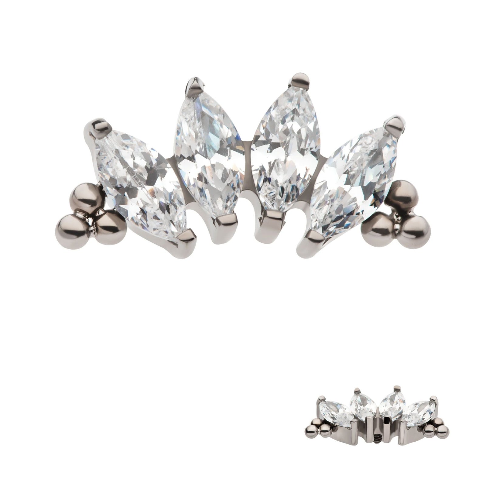 Titanium Internally Threaded Tri Beads Prong Set Marquise CZ 4-Cluster Top titd807 -Rebel Bod-RebelBod